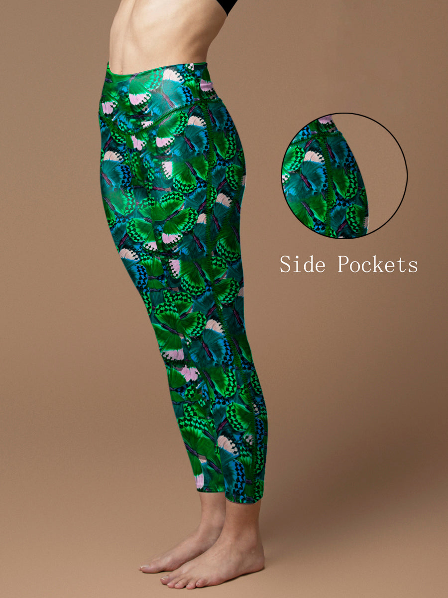 Animal watercolor green butterfly leggings