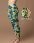 Psychedelic colorful flower green leggings