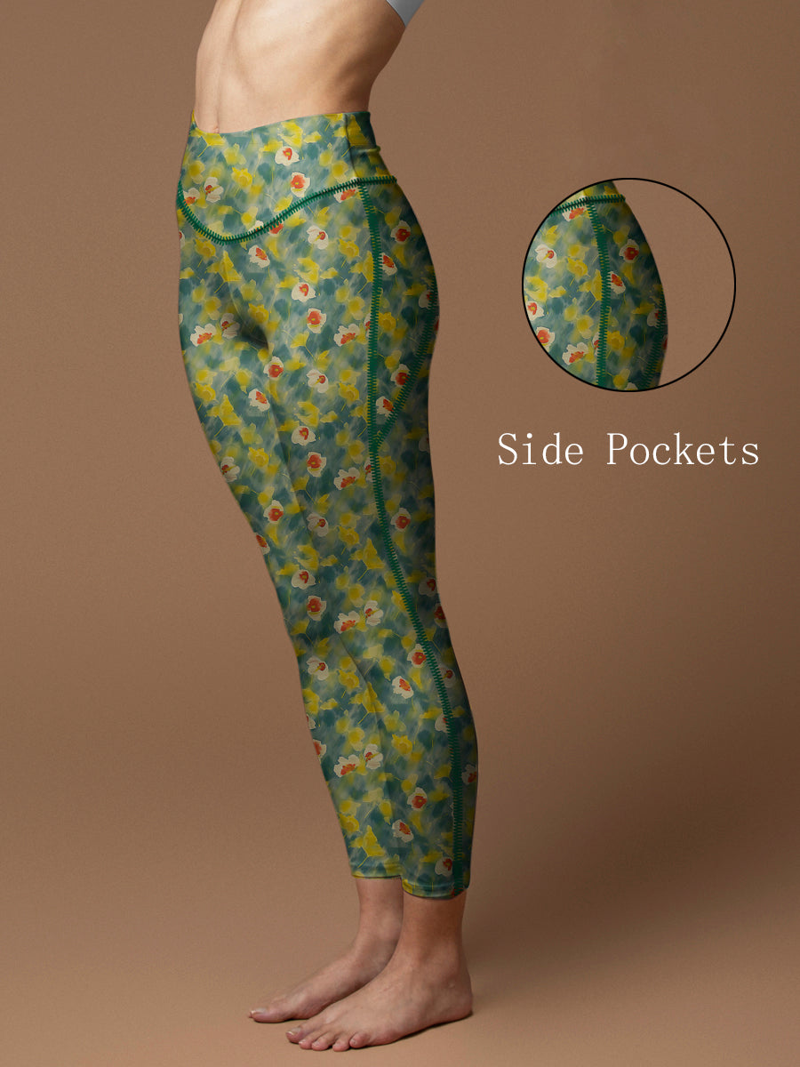 Flower vague watercolor daffodil leggings