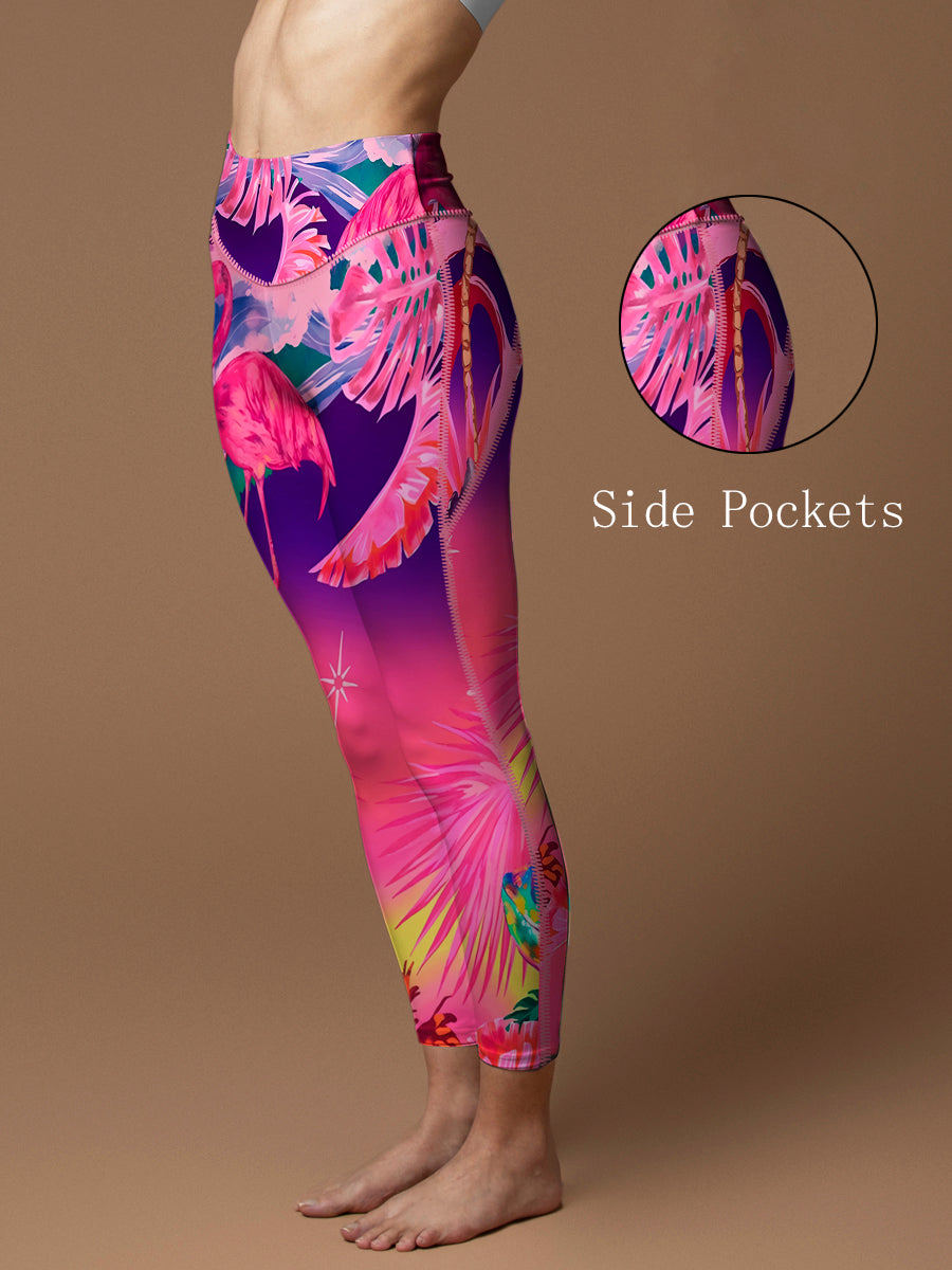 Gradient tropic flamingo chameleon monstera leggings