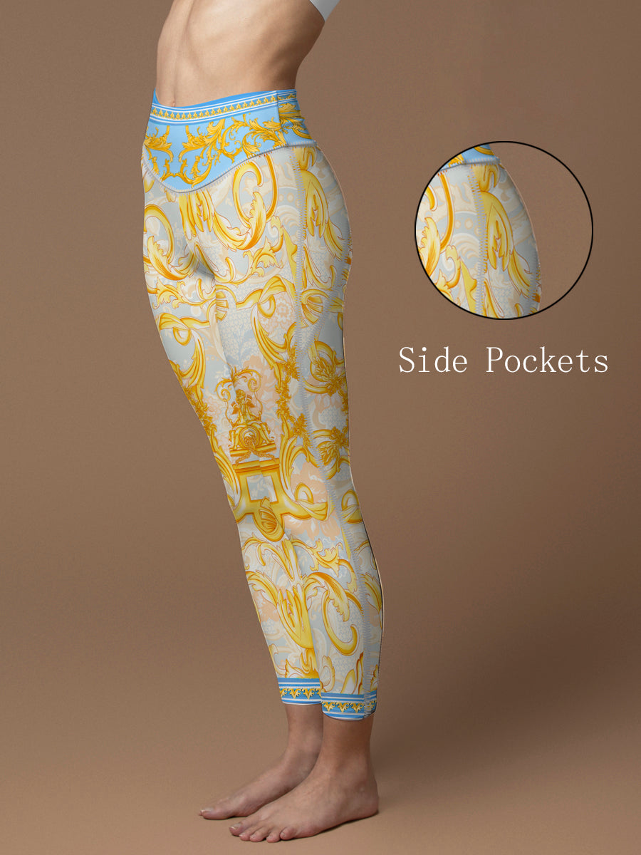 European palace golden pattern mural leggings