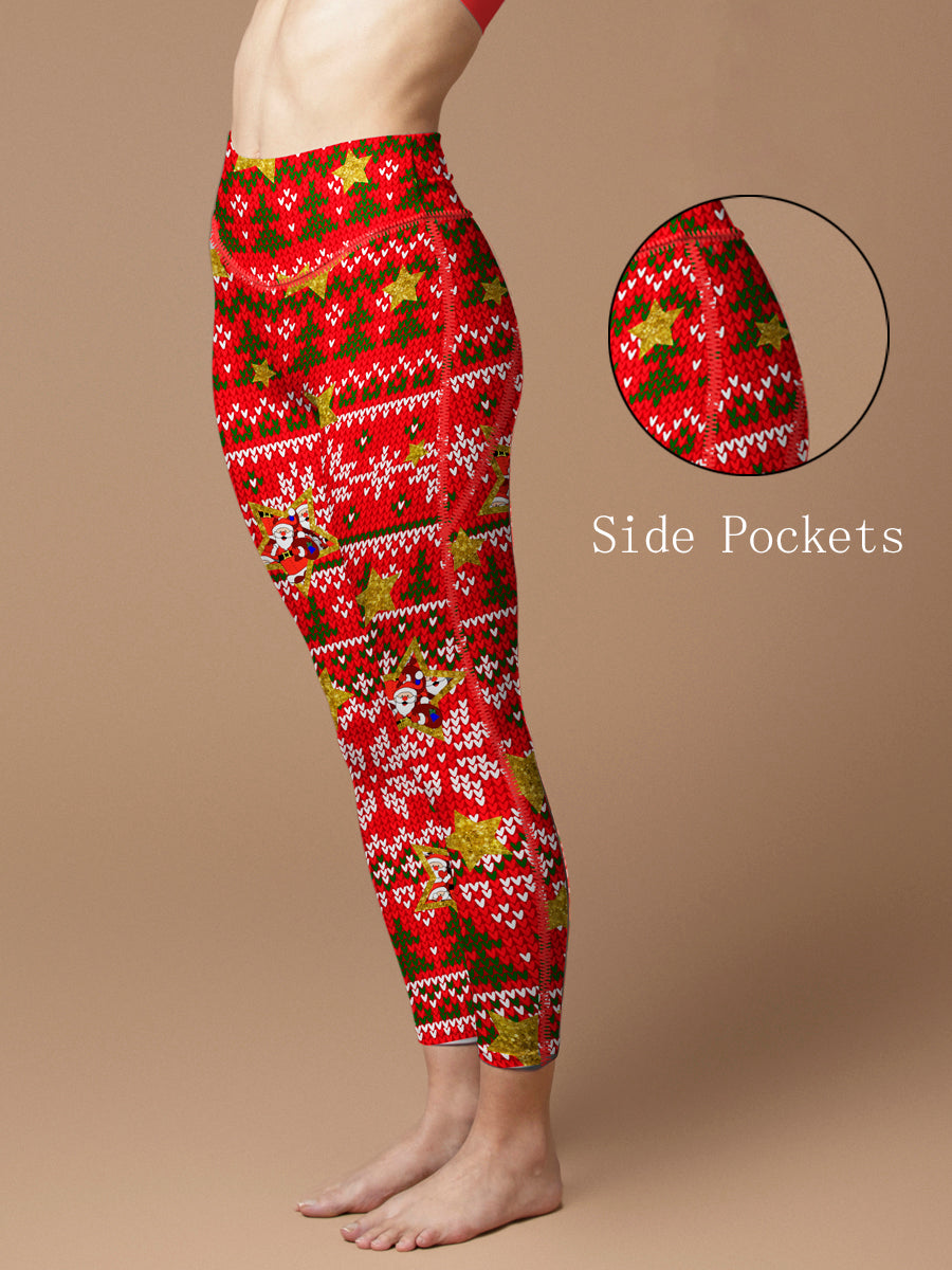 Snowflake christmas tree santa claus splicing legging