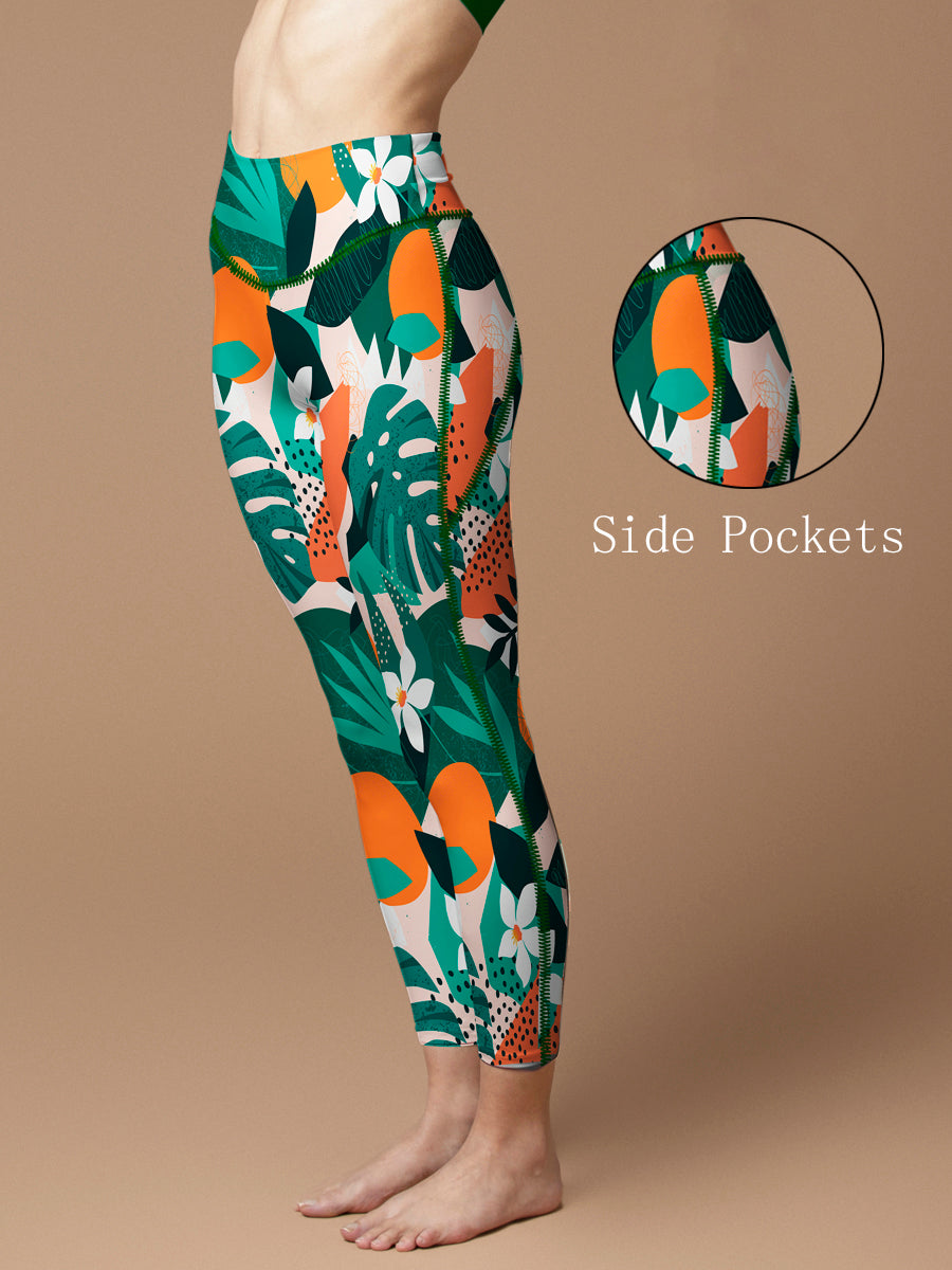 Botanical monstera leaf flower leggings