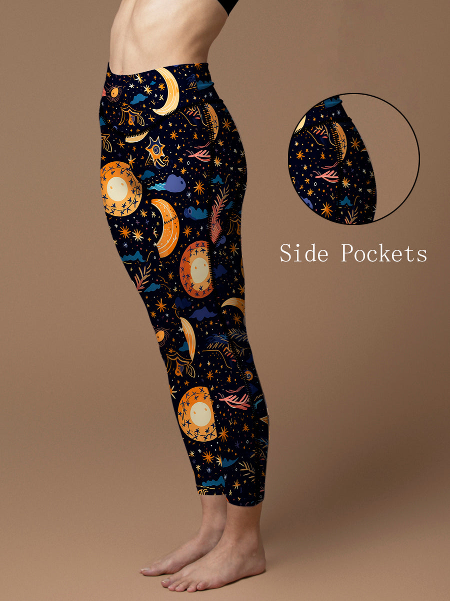 Star moon galaxy design leggings
