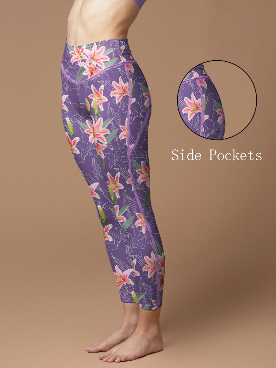Flower pink lily watercolor leggings