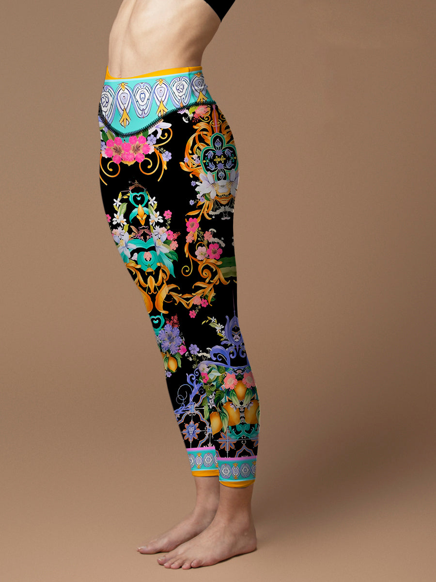 Retro flower metal decoration leggings