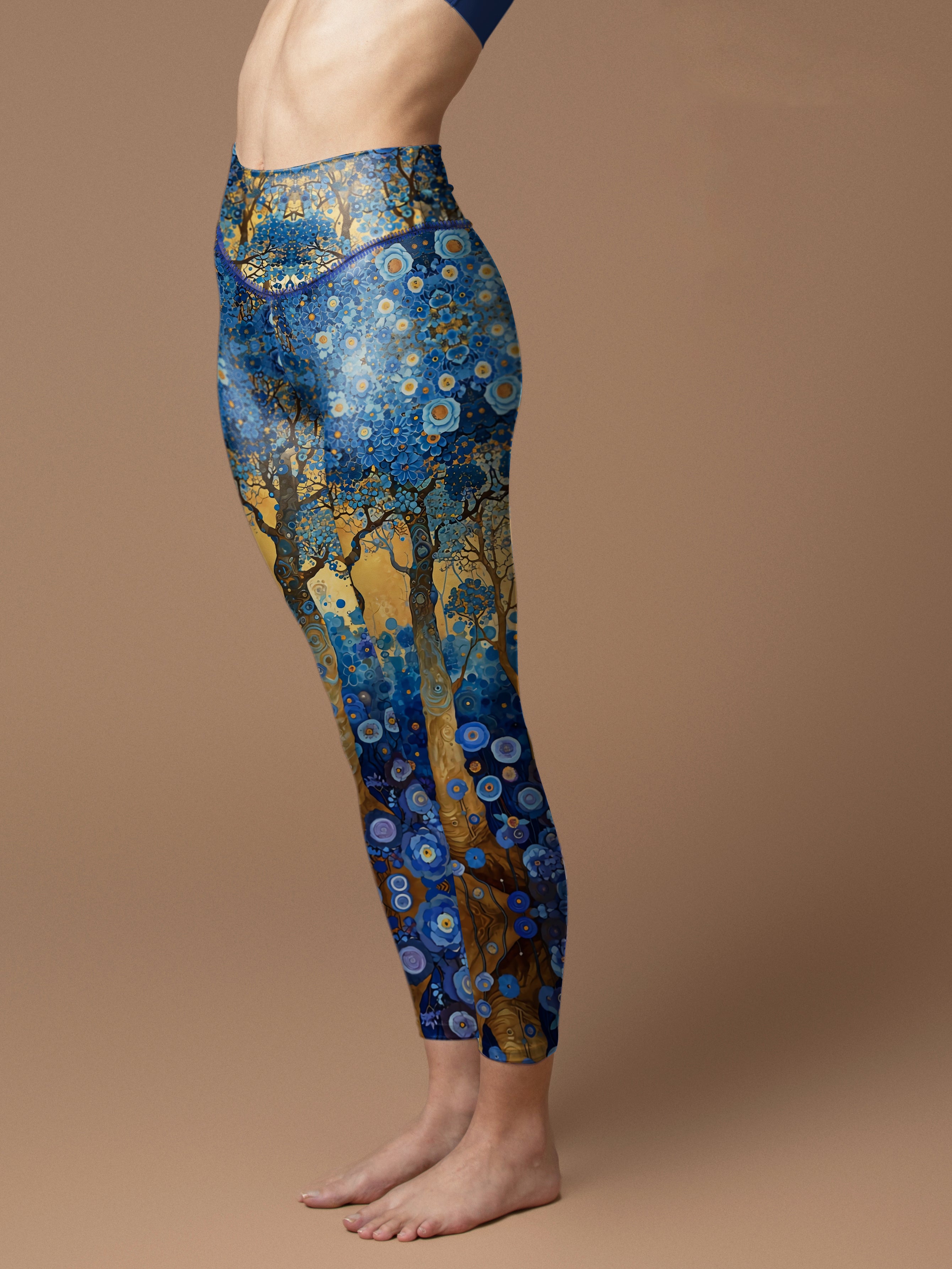 Amber blue arctic forest with flowers leggings