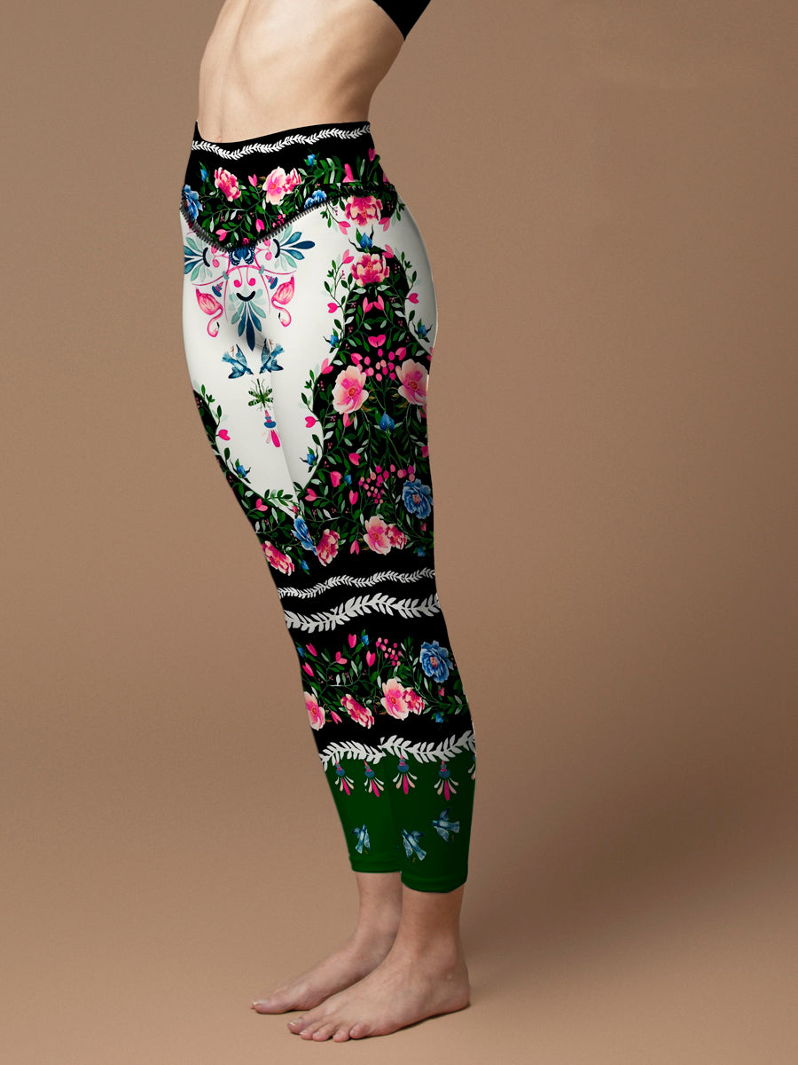 Flower ethnic peony lace leggings