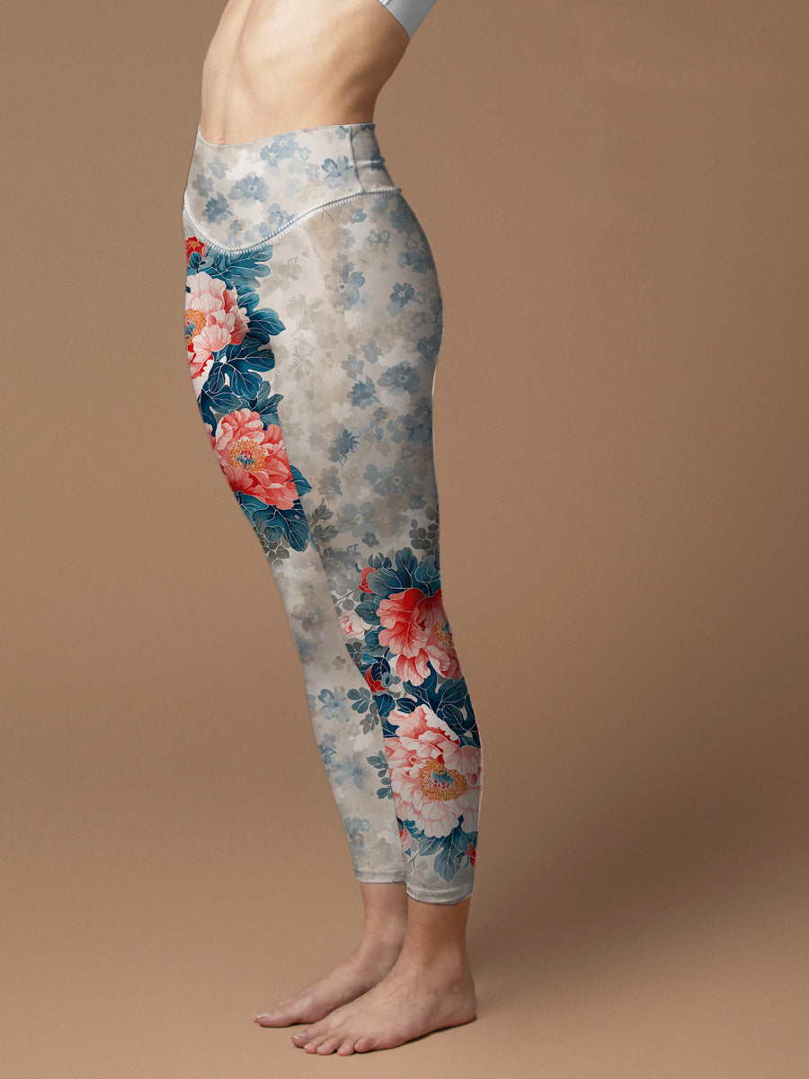 Flower national trend blooming peony leggings