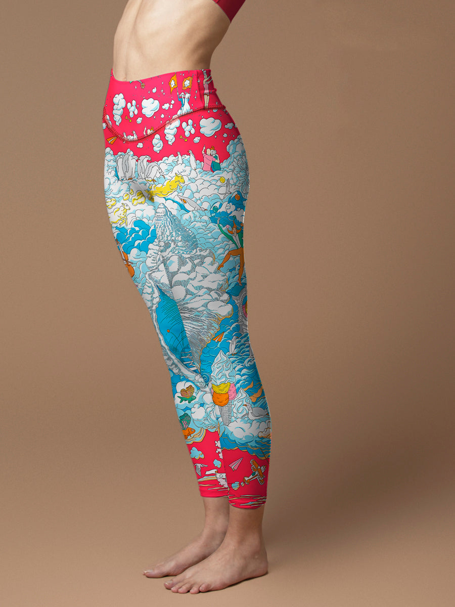 Dreamland on the cloud colorful creatures print yoga leggings
