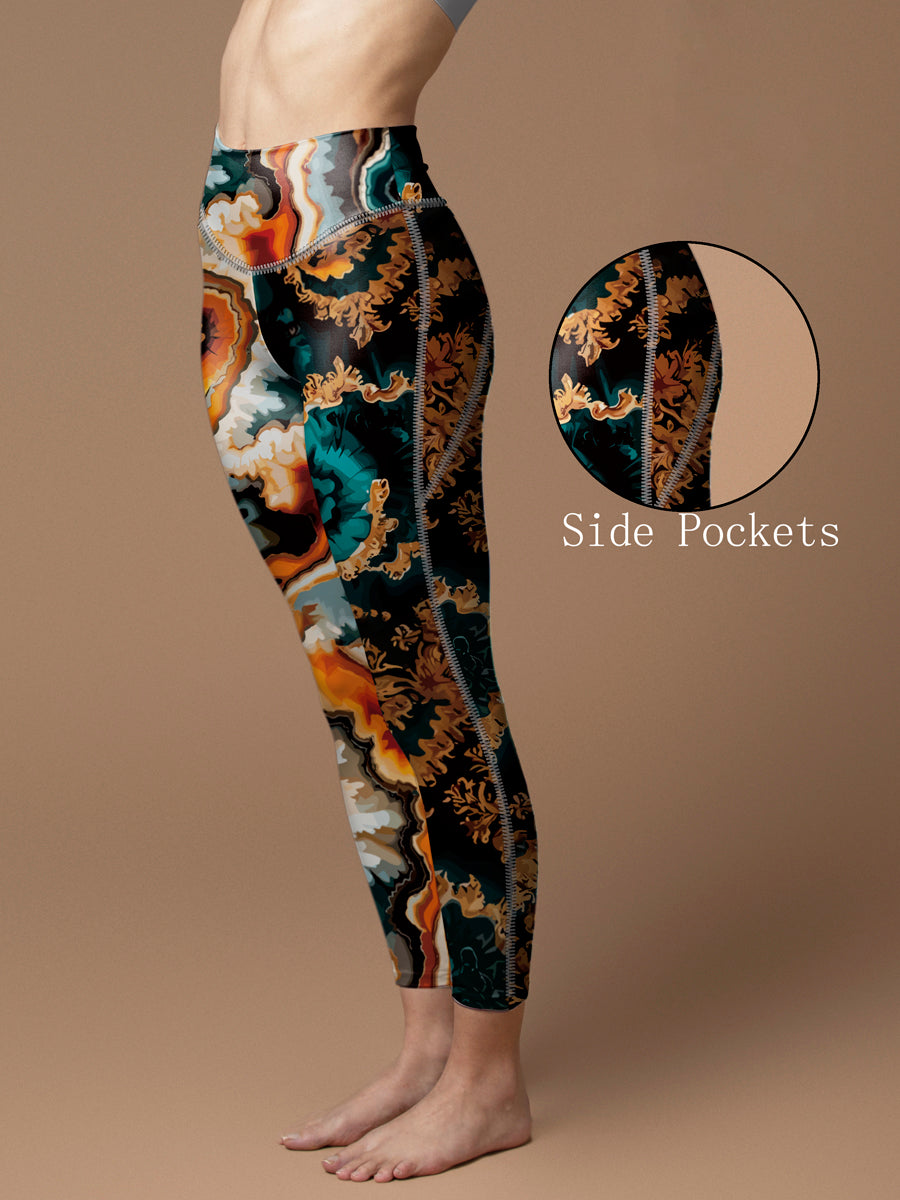 Vibrant agate pattern tie dye water ripple leggings