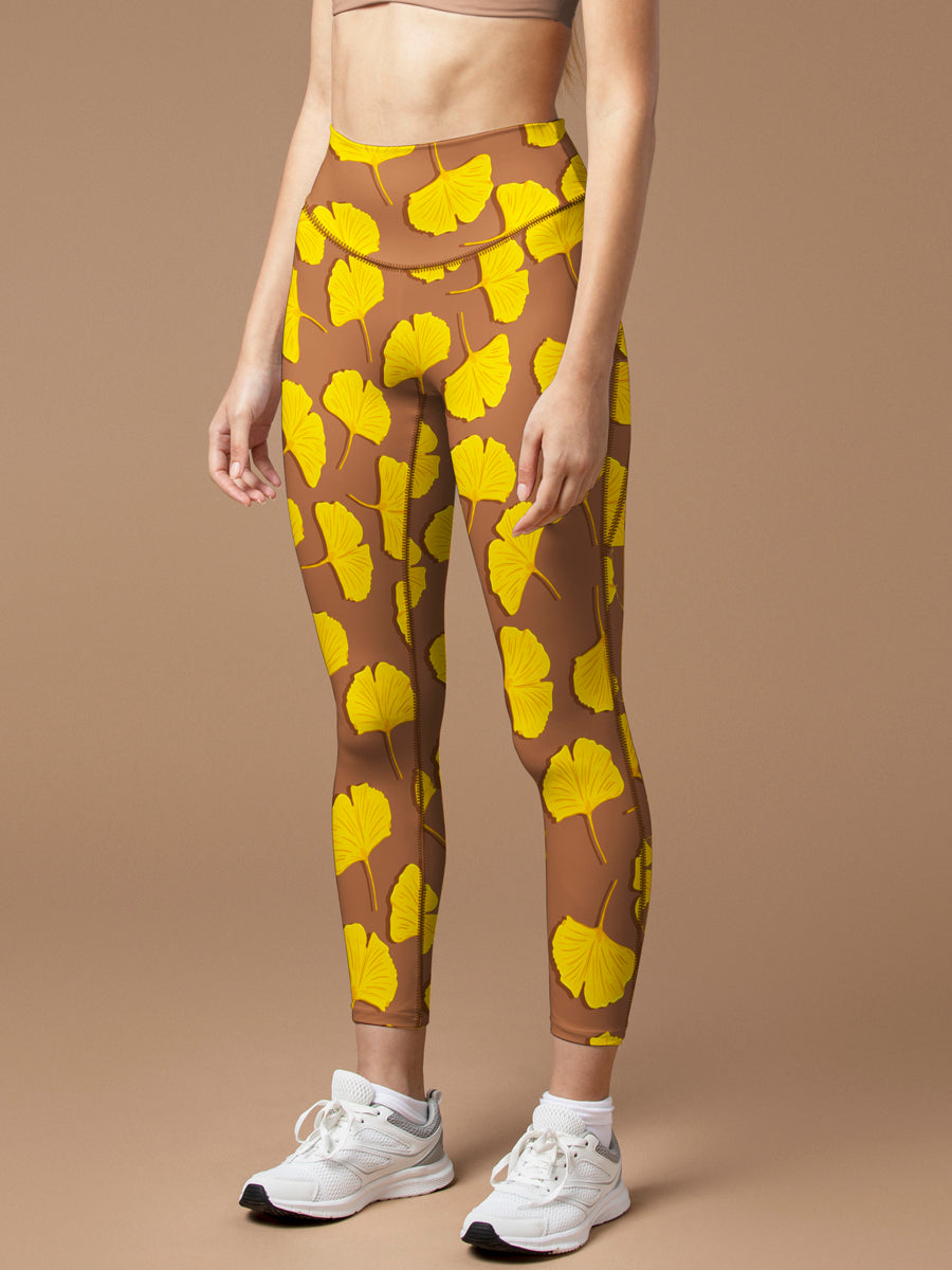 Botanical yellow ginkgo leaves leggings