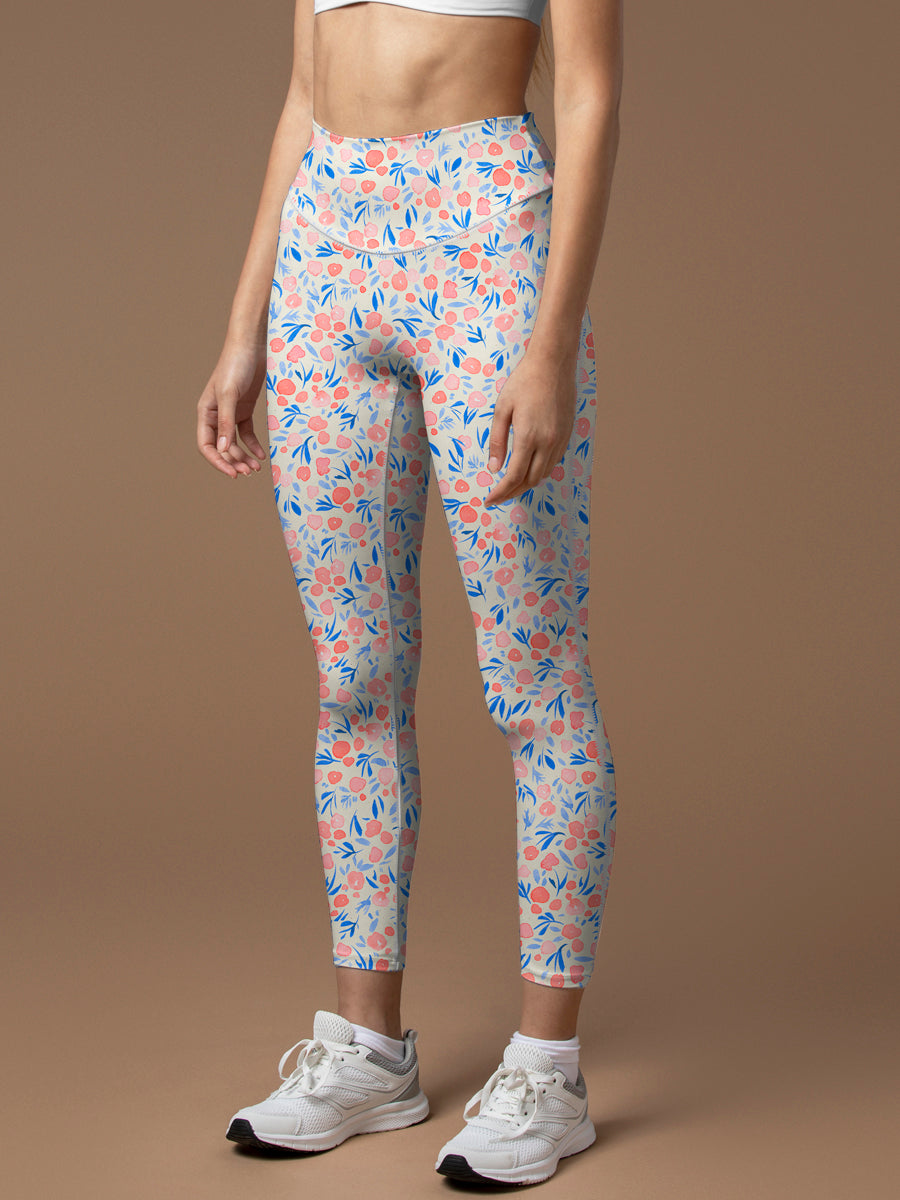 Flower pink watercolor small round flower leggings