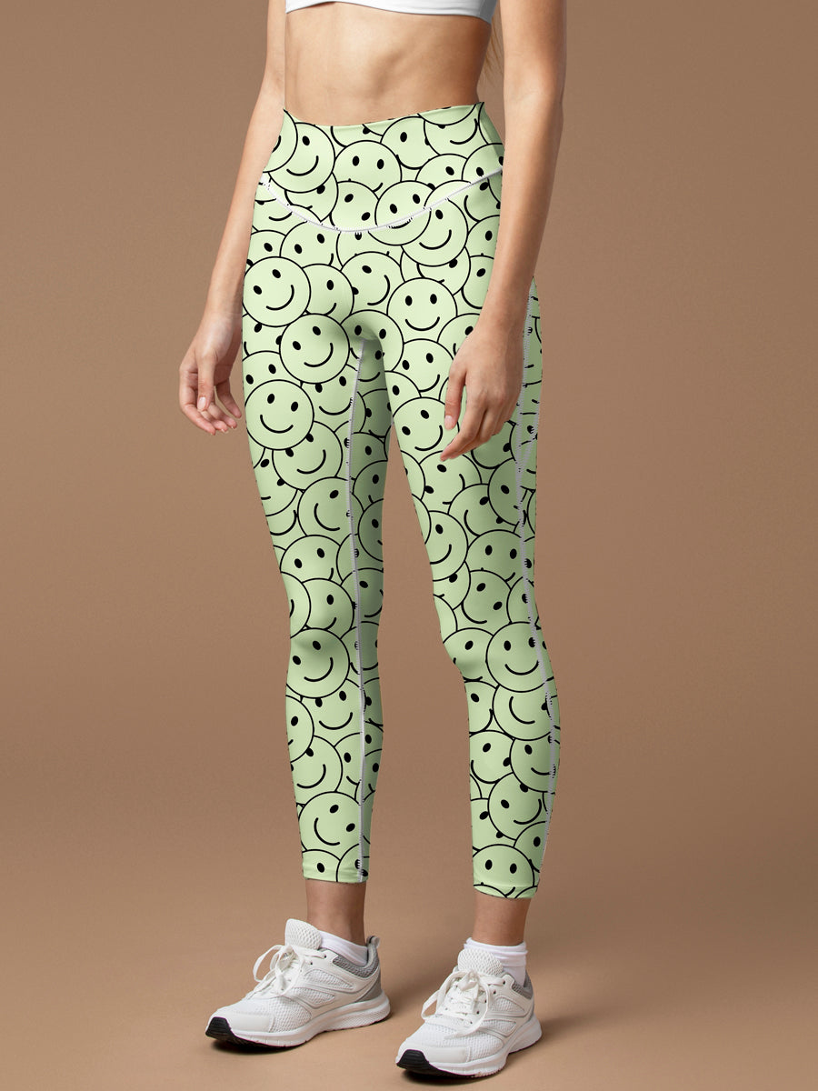 Funny smile dope faces seamless green leggings