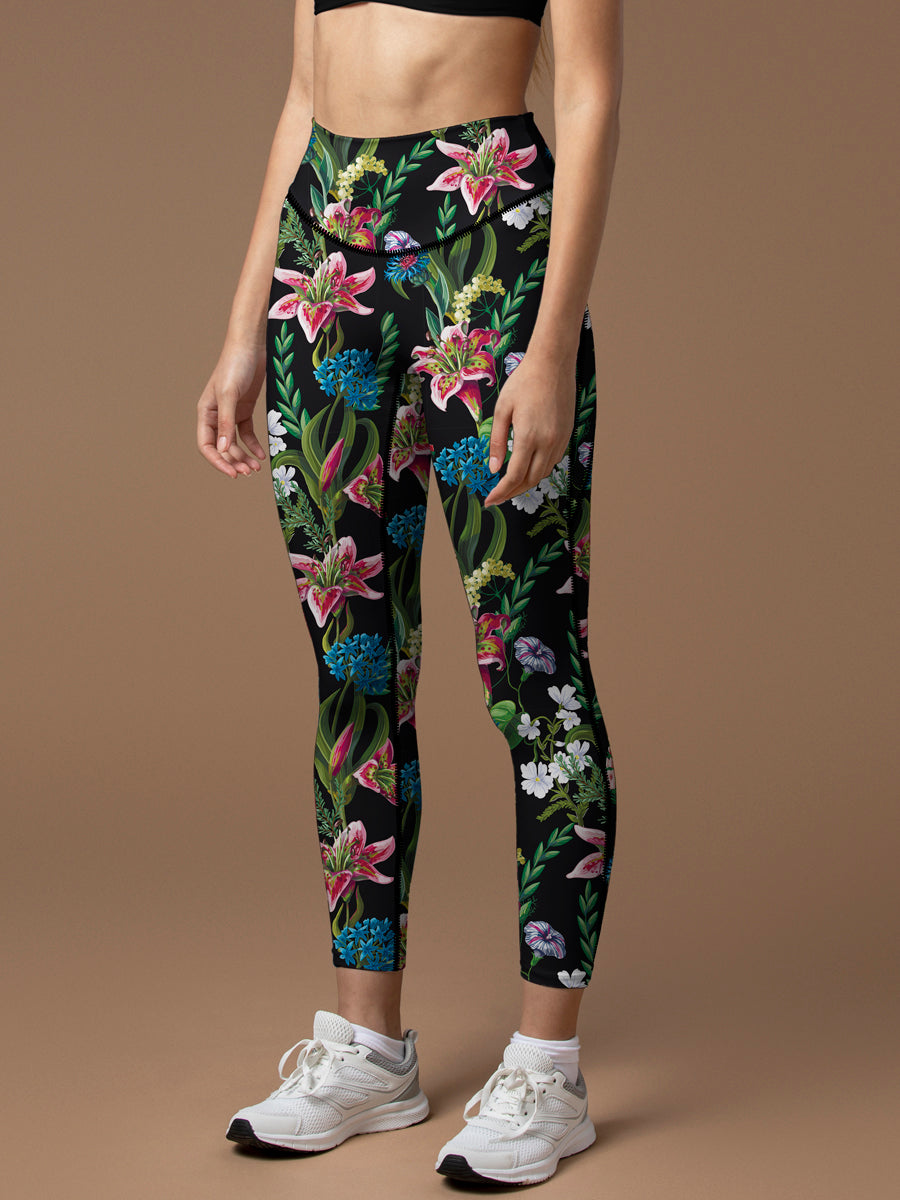 Flowers lilies and morning glory leggings