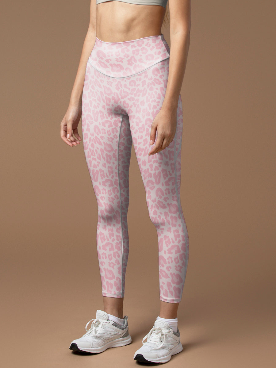 Animal pink leopard print high waisted leggings