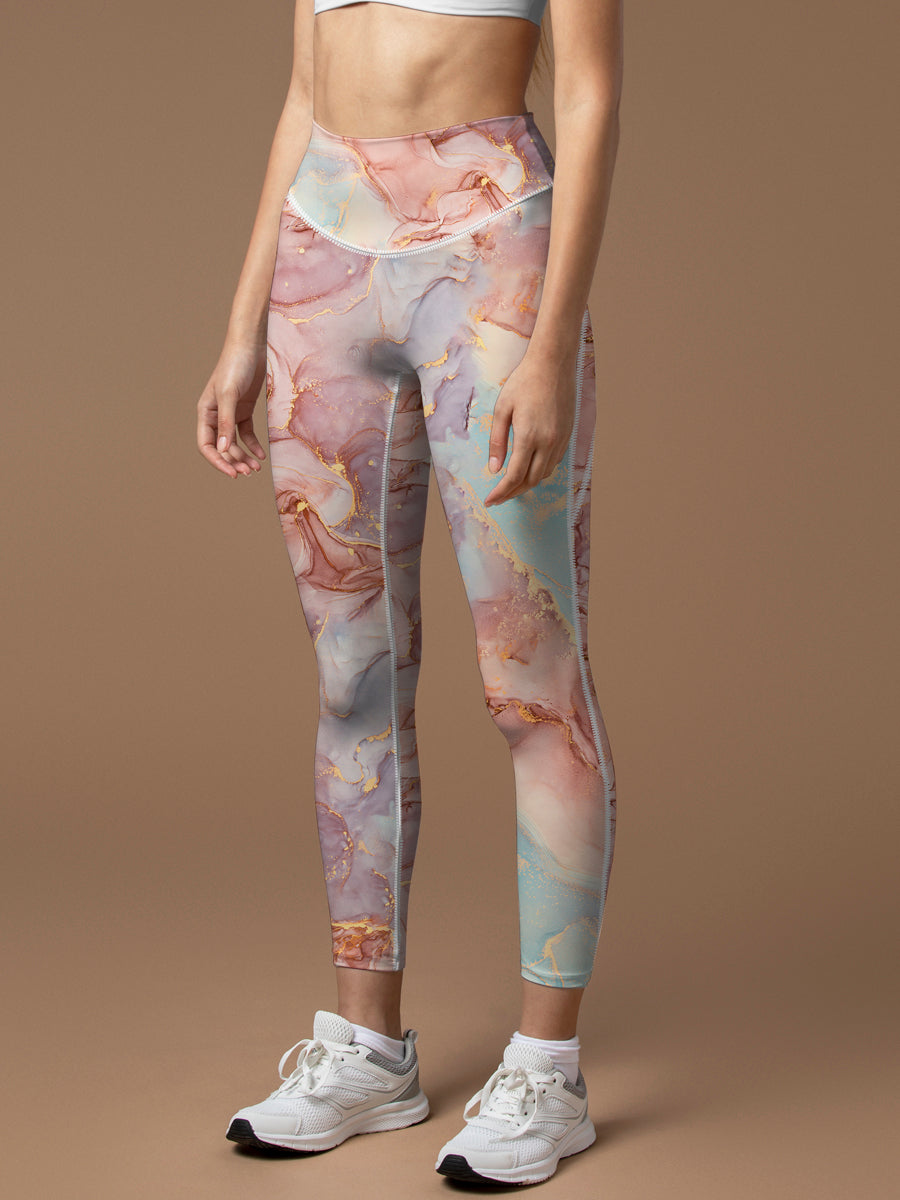Gilt water ripple gold purple marble leggings