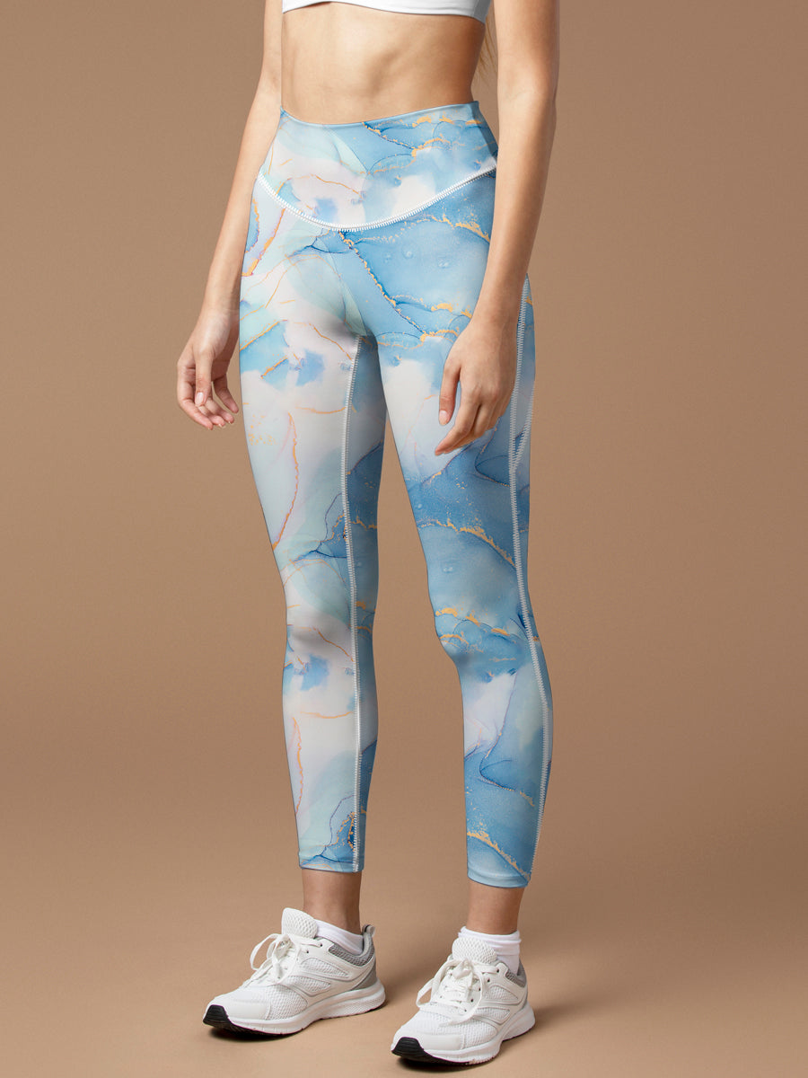 Gilt blue marble water ripple leggings
