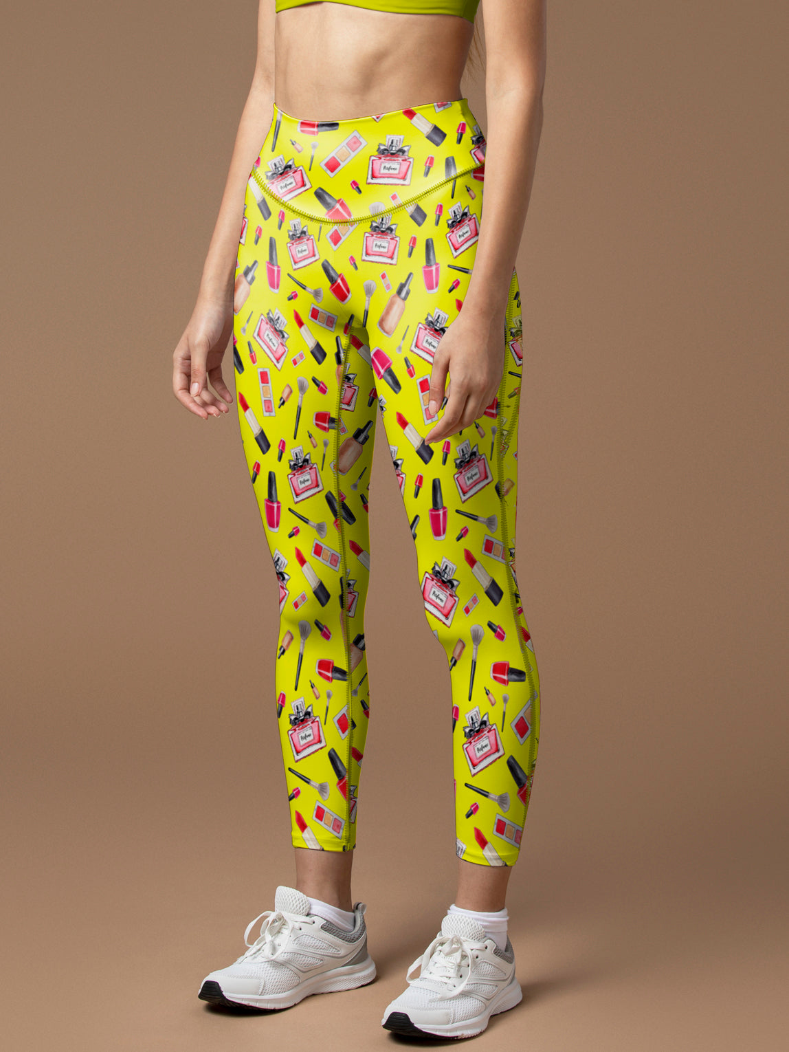 Cosmetic set perfume lipstick print yellow leggings