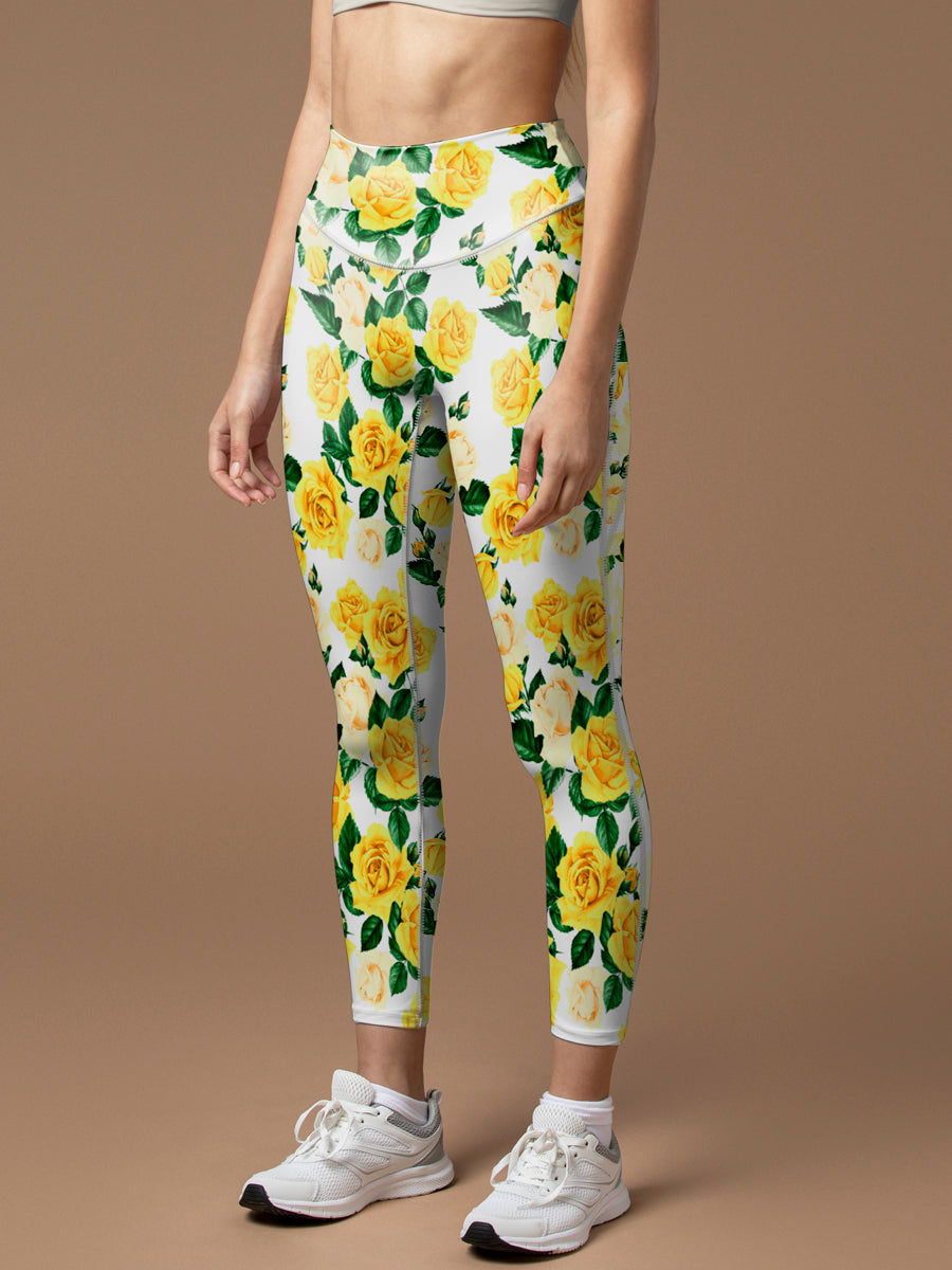 Flower yellow rose leggings