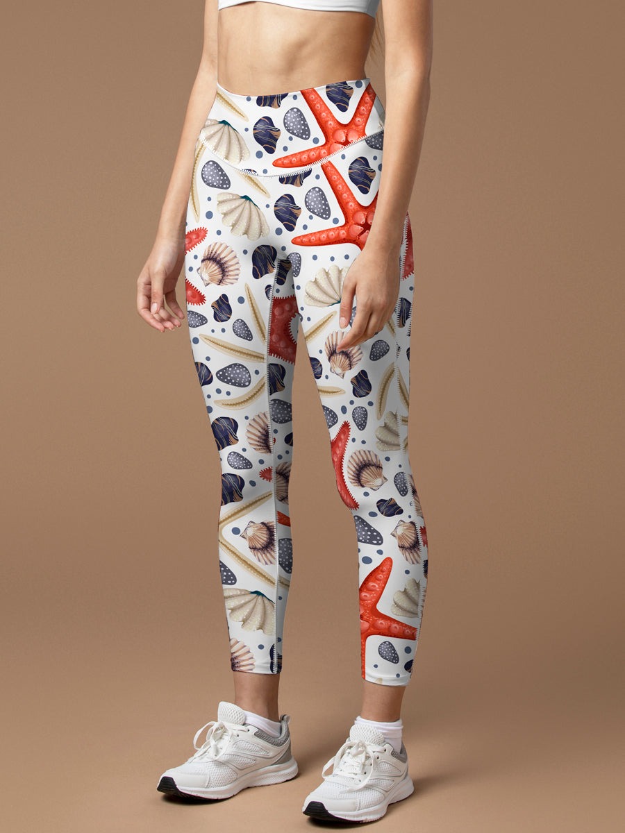 CREAMY™ retro seashell starfish waistband leggings