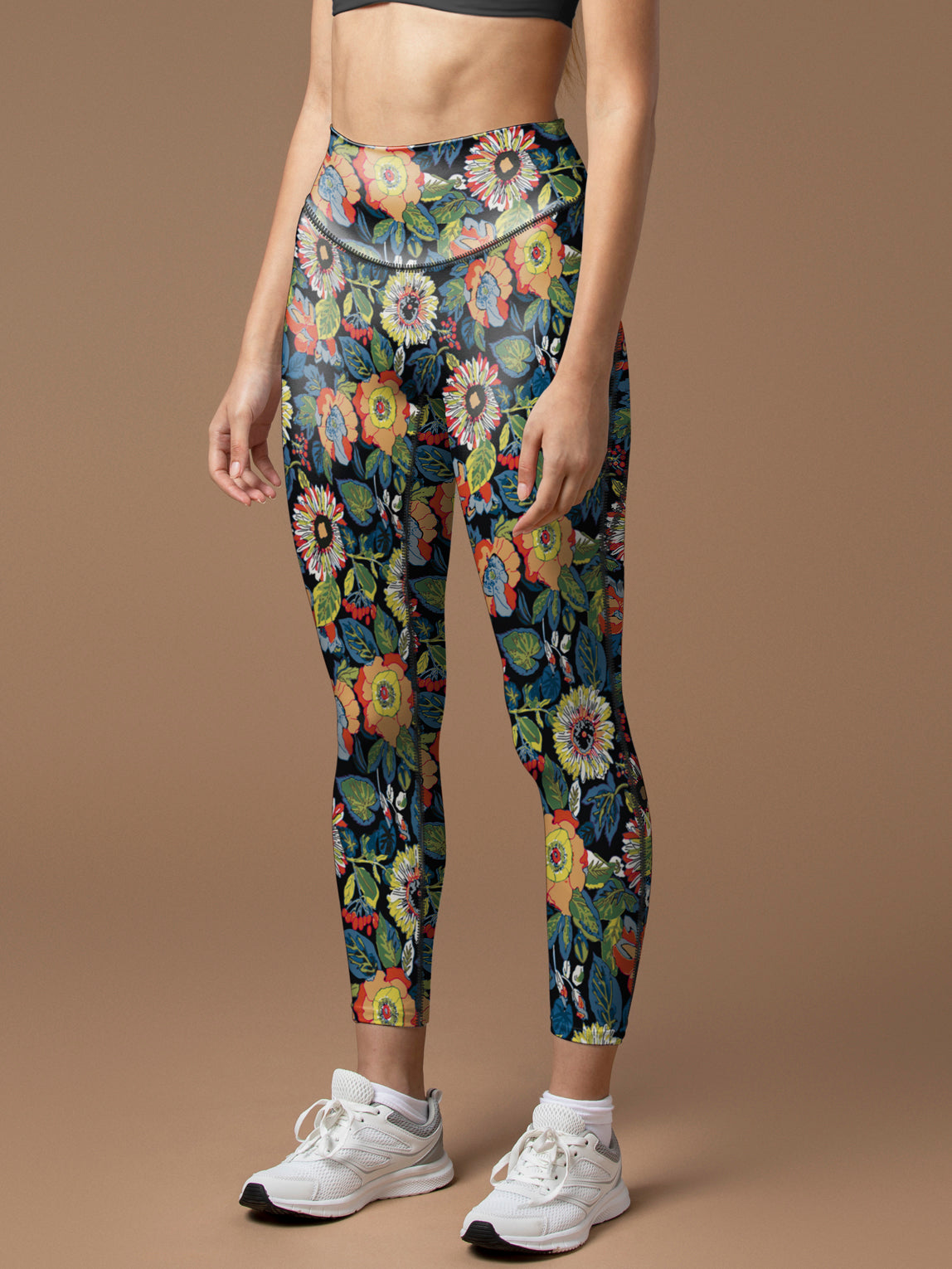 Flowers hand drawn colorful wildflower leggings