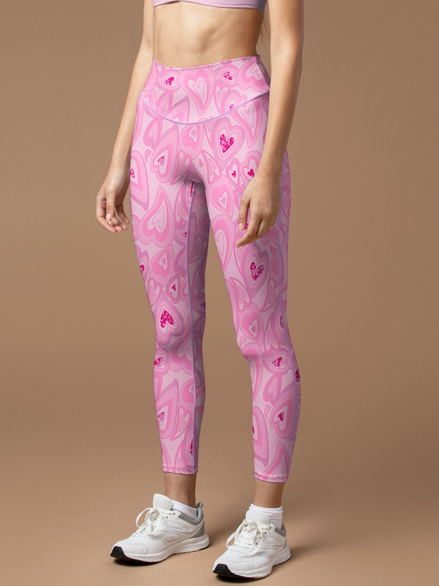 Love Flow in love abstract heart shape pink Leggings