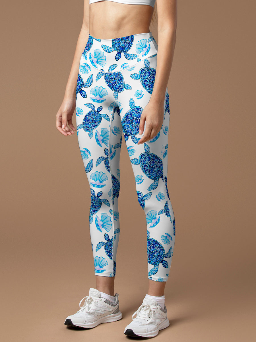 Ocean turtle blue pearl shell leggings