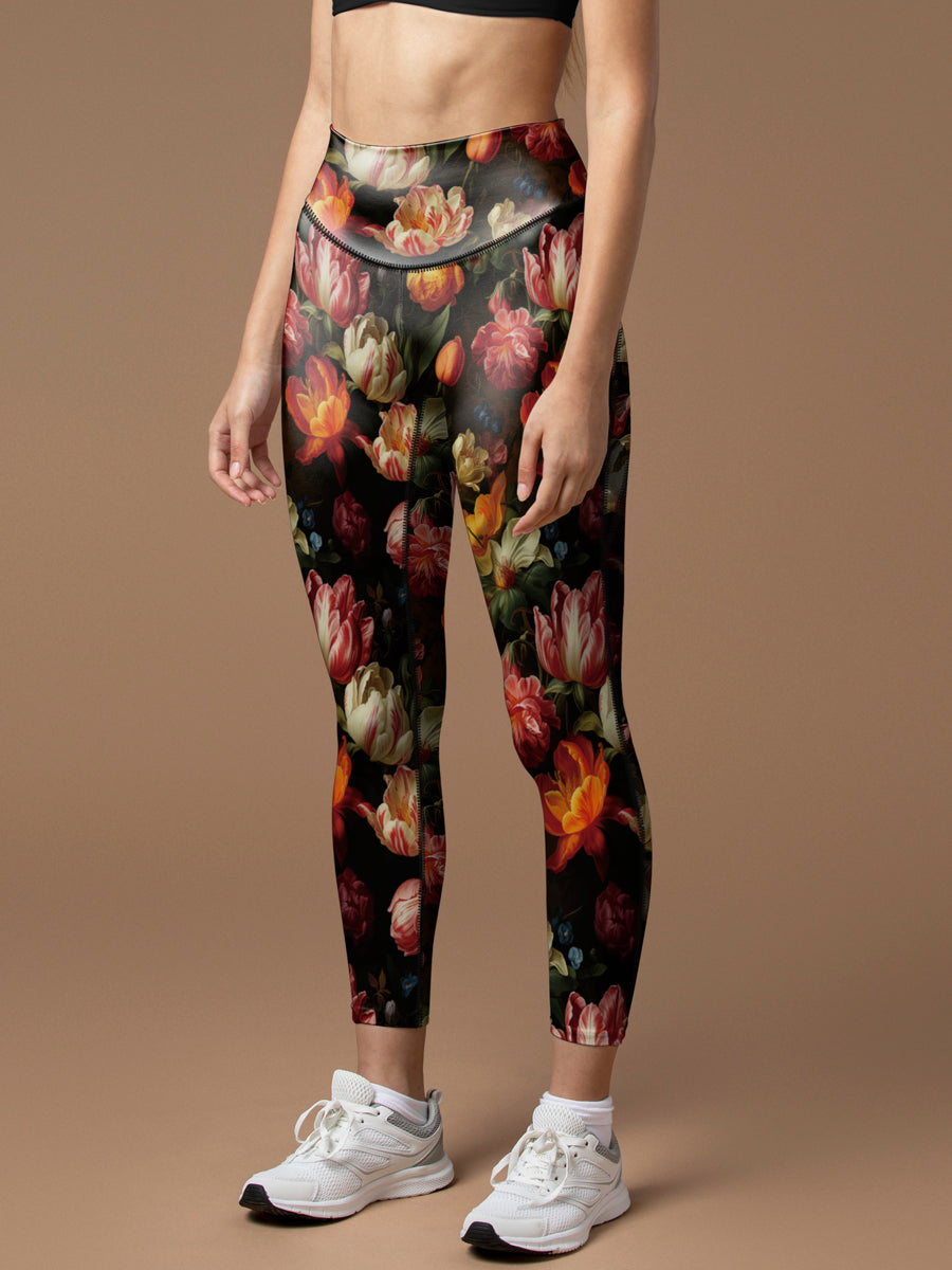 Flower vintage tulips peony leggings