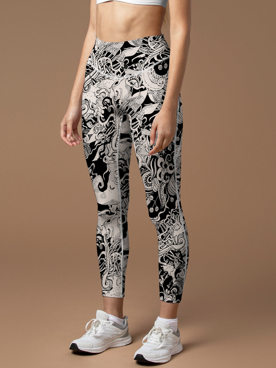 Geometry black and white stripe line design leggings