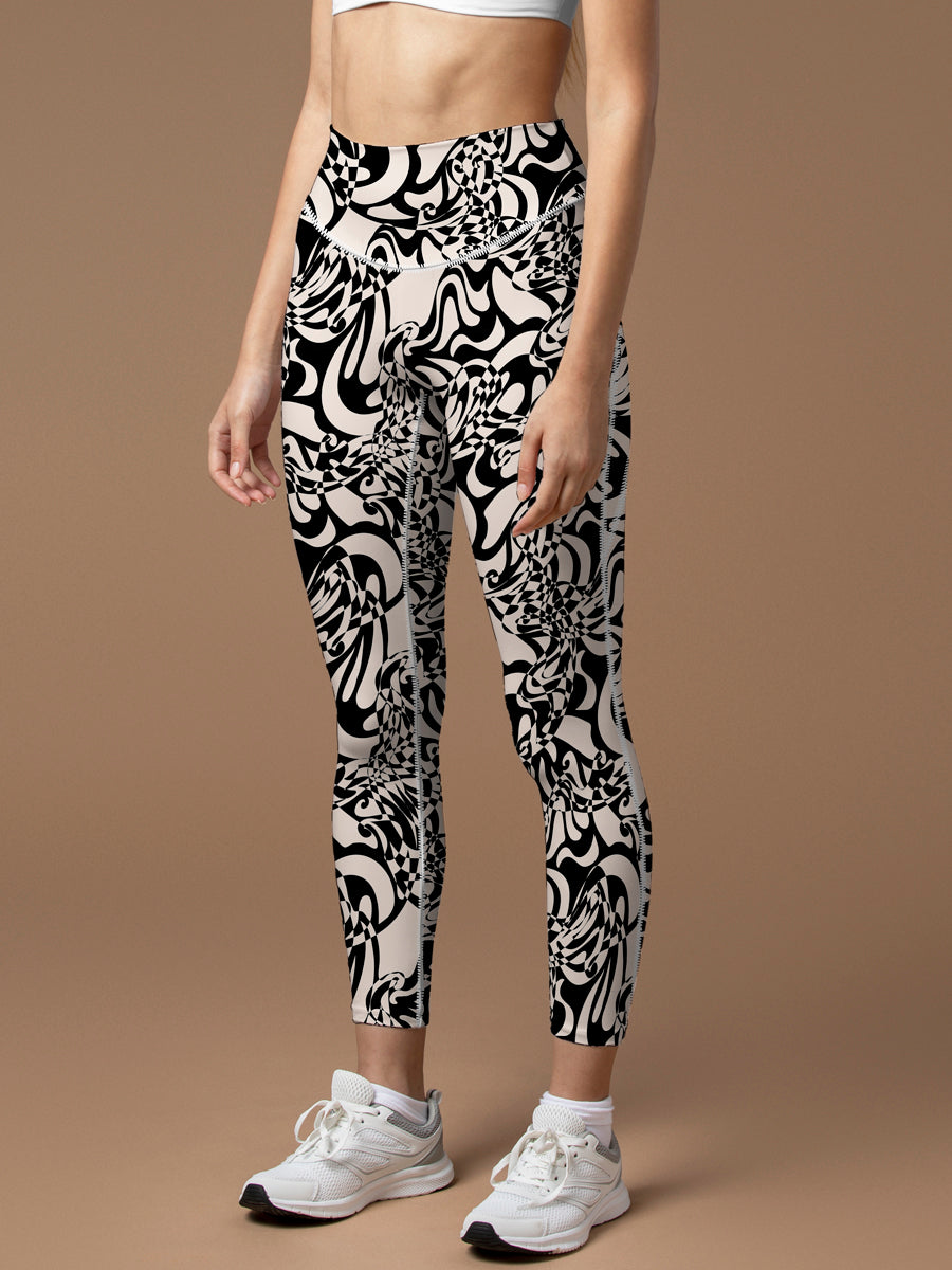 Black and white line design leggings