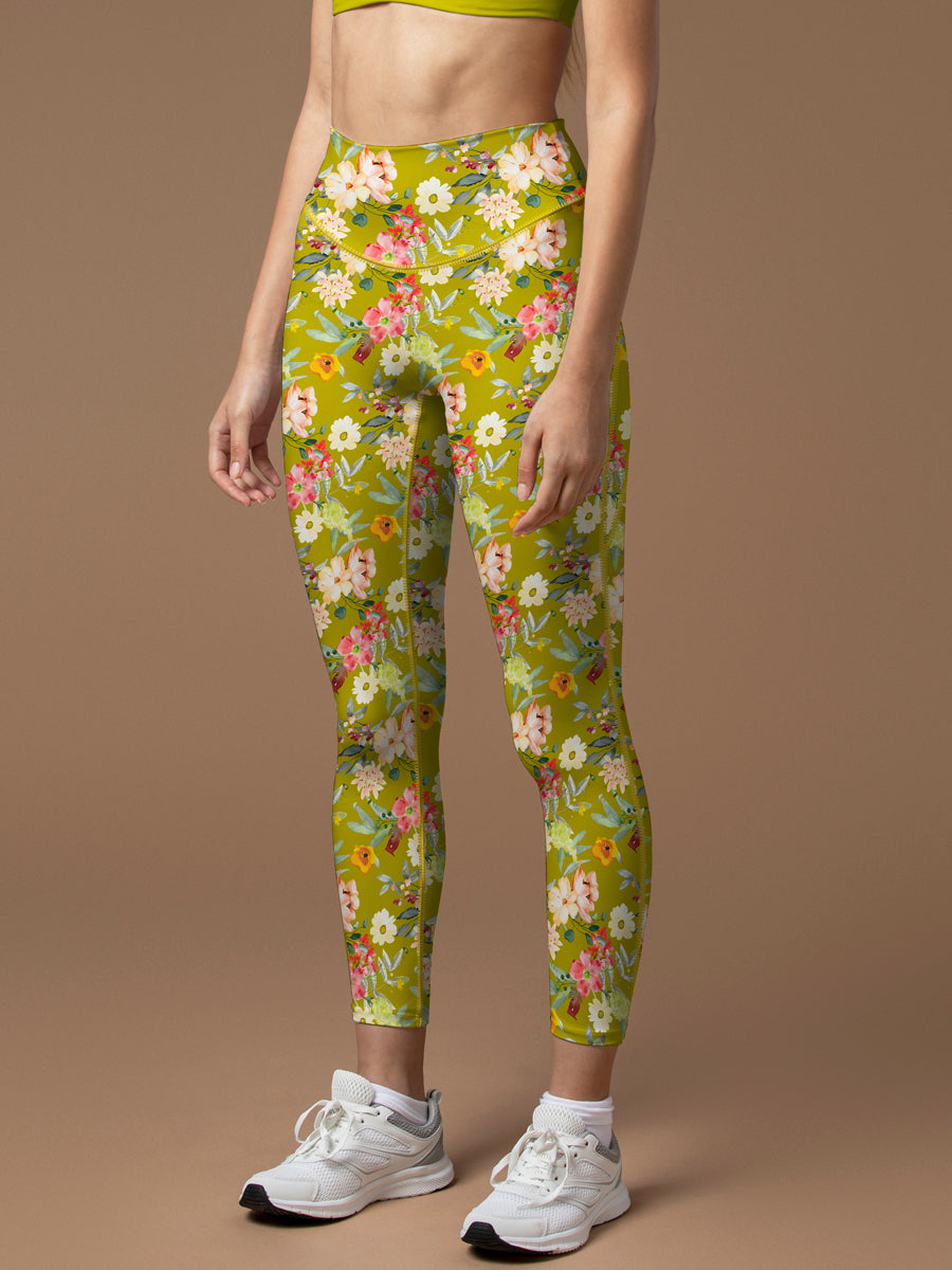 Flower white nude pastel colors watercolor floral leggings