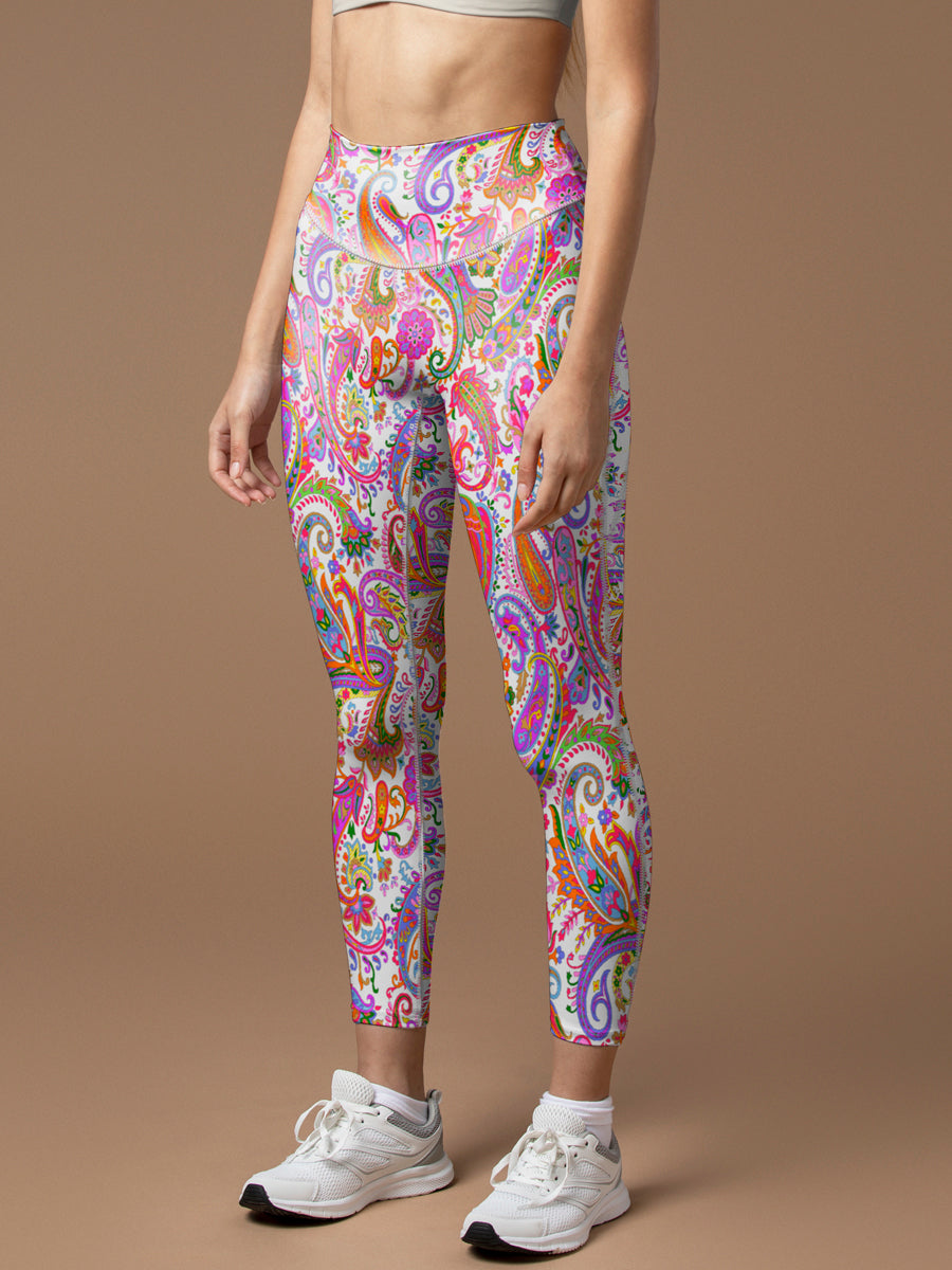 Ethnic colorful hand drawn paisley leggings