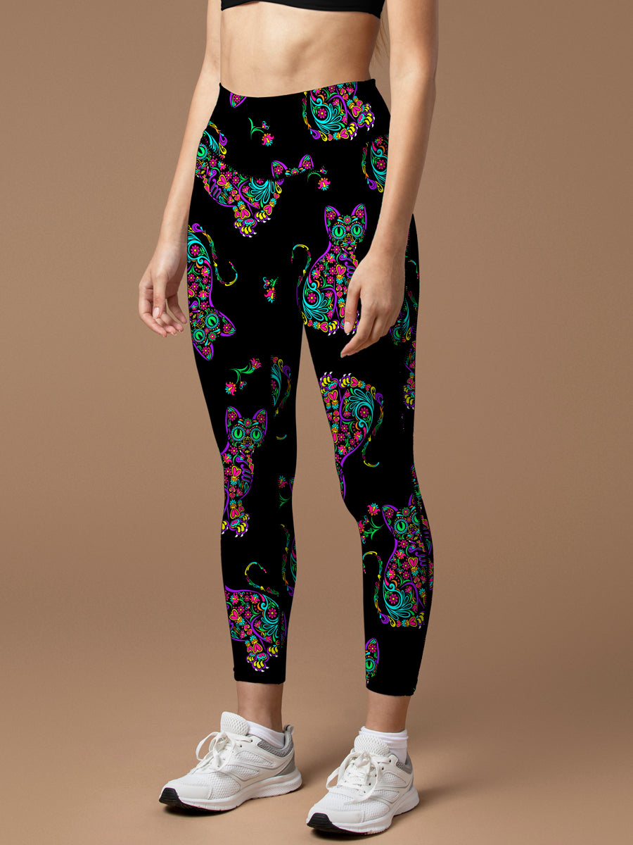 Animal colorful kitty day of the dead leggings
