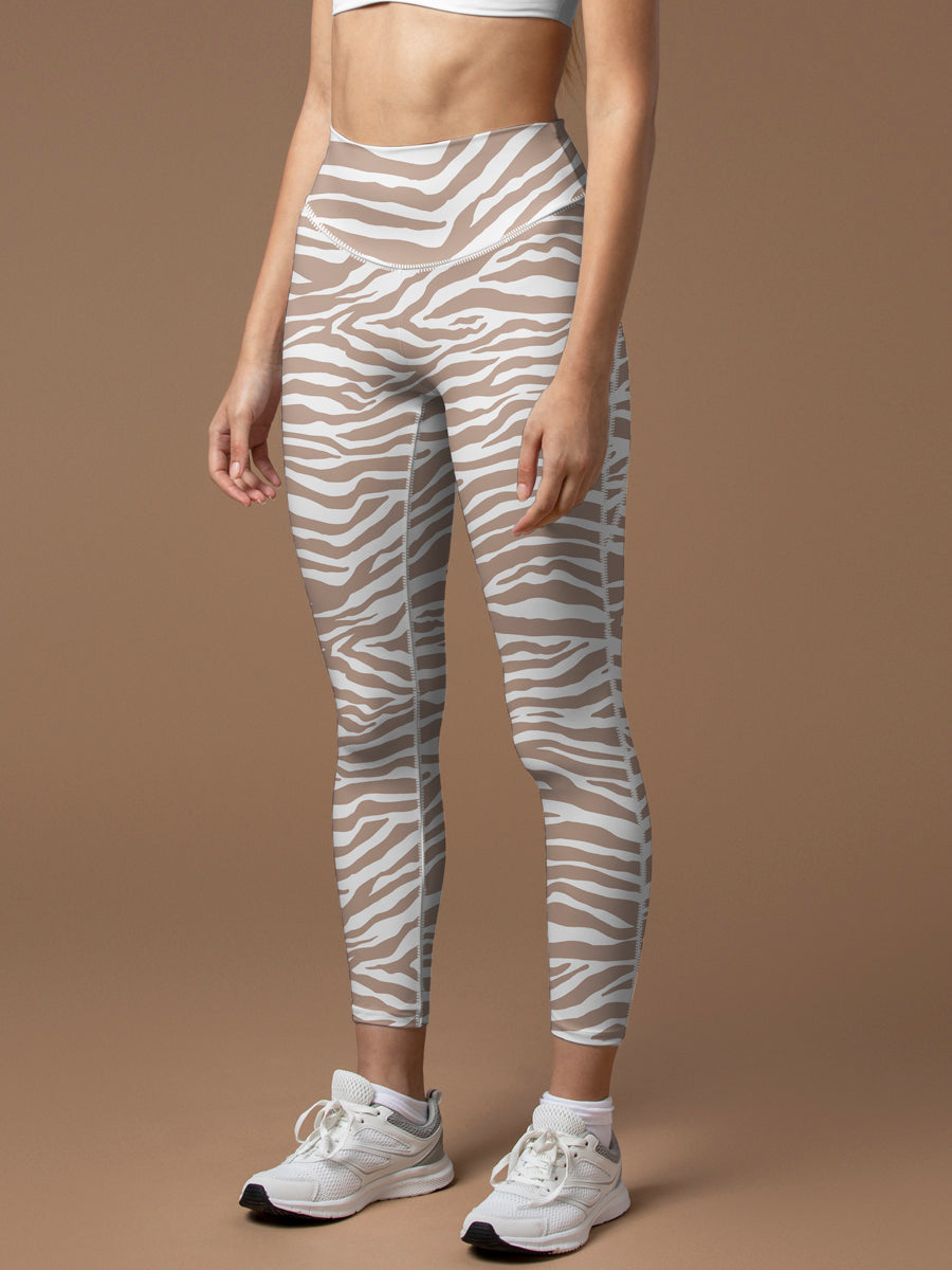 Animal zebra print gray beige leggings