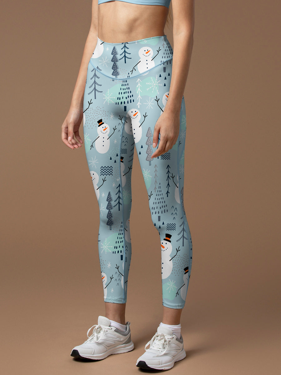 Christmas cute snowman and tree leggings