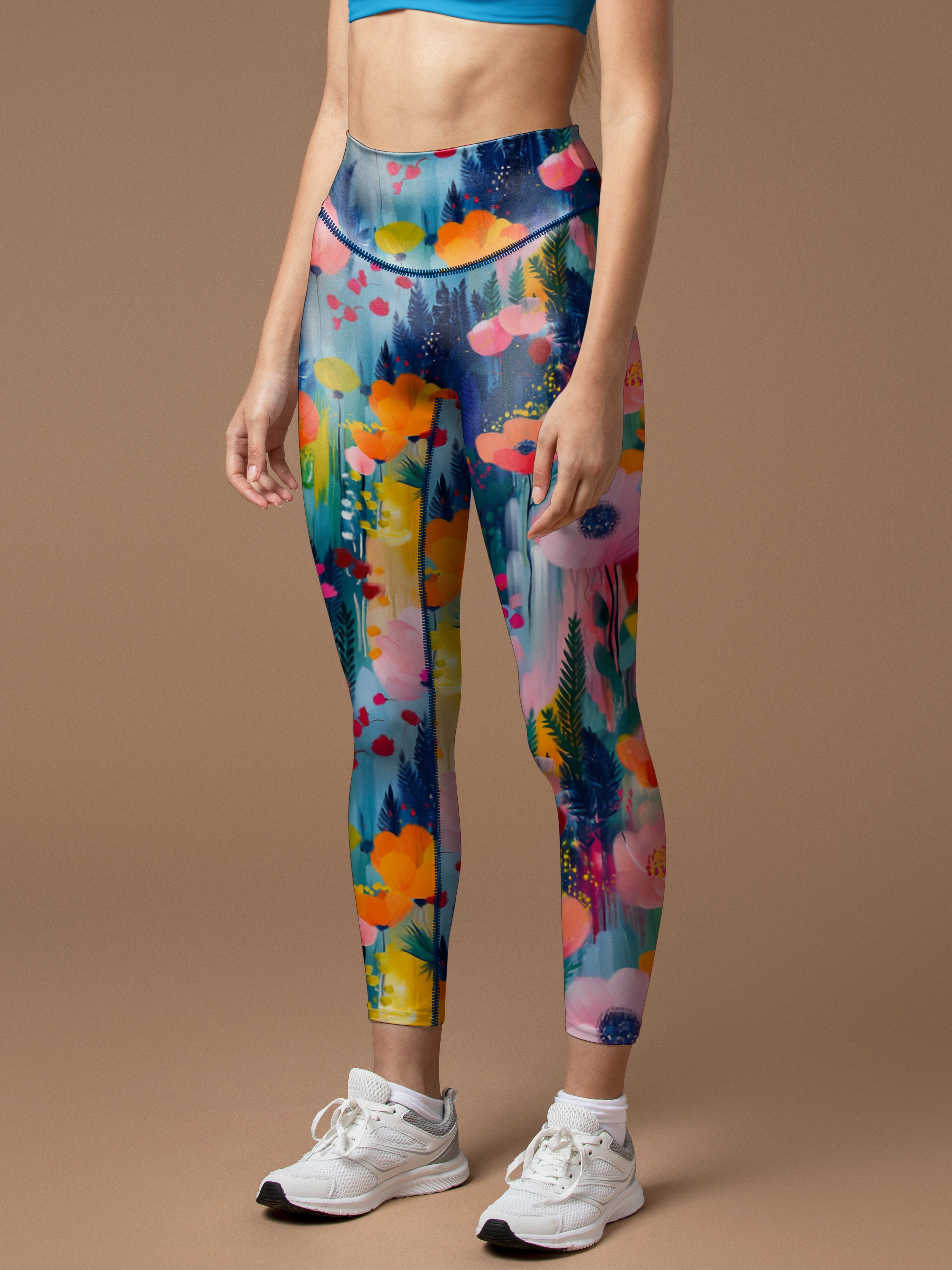 Florals gouache painting bright watercolor leggings