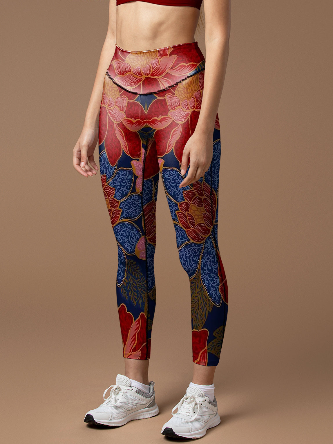 Flowers colorful lotus leaves antique pattern leggings