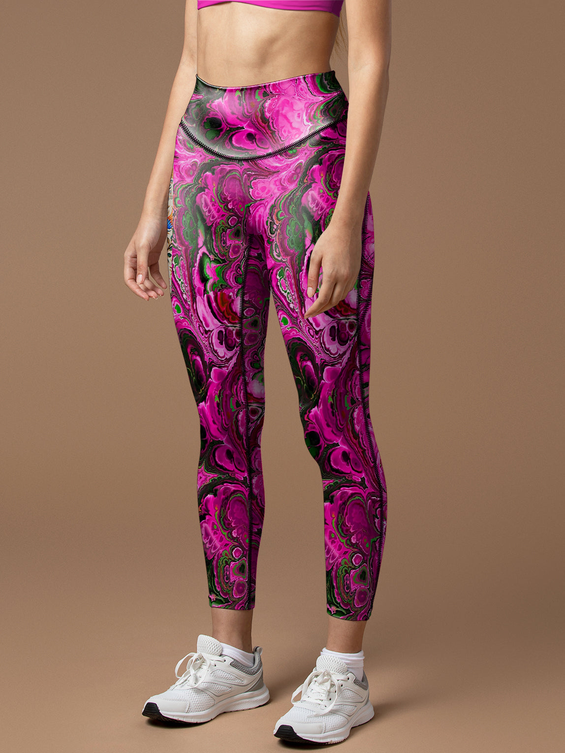 Tie dye pink and green psychedelic colored water ripple leggings