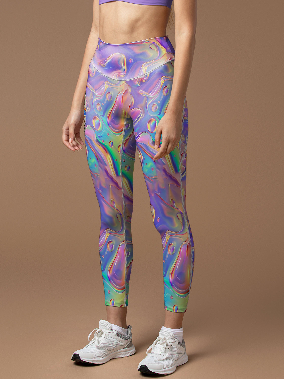 Colorful holographic abstract wavy water ripples leggings