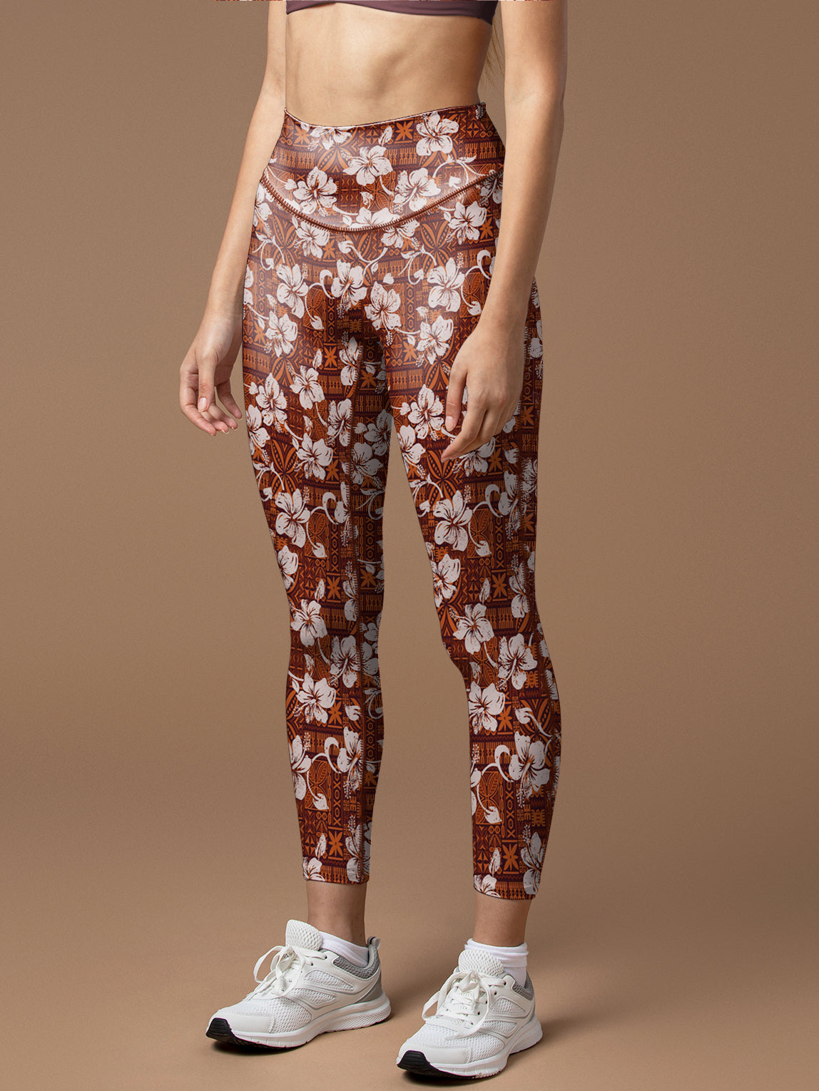 Hawaiian hibiscus brown leggings