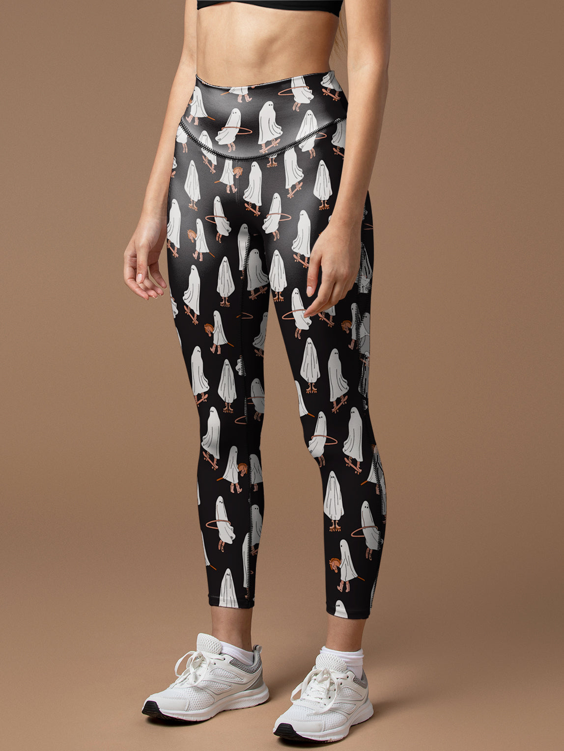 Halloween skateboarding hula hooping ghost balck leggings