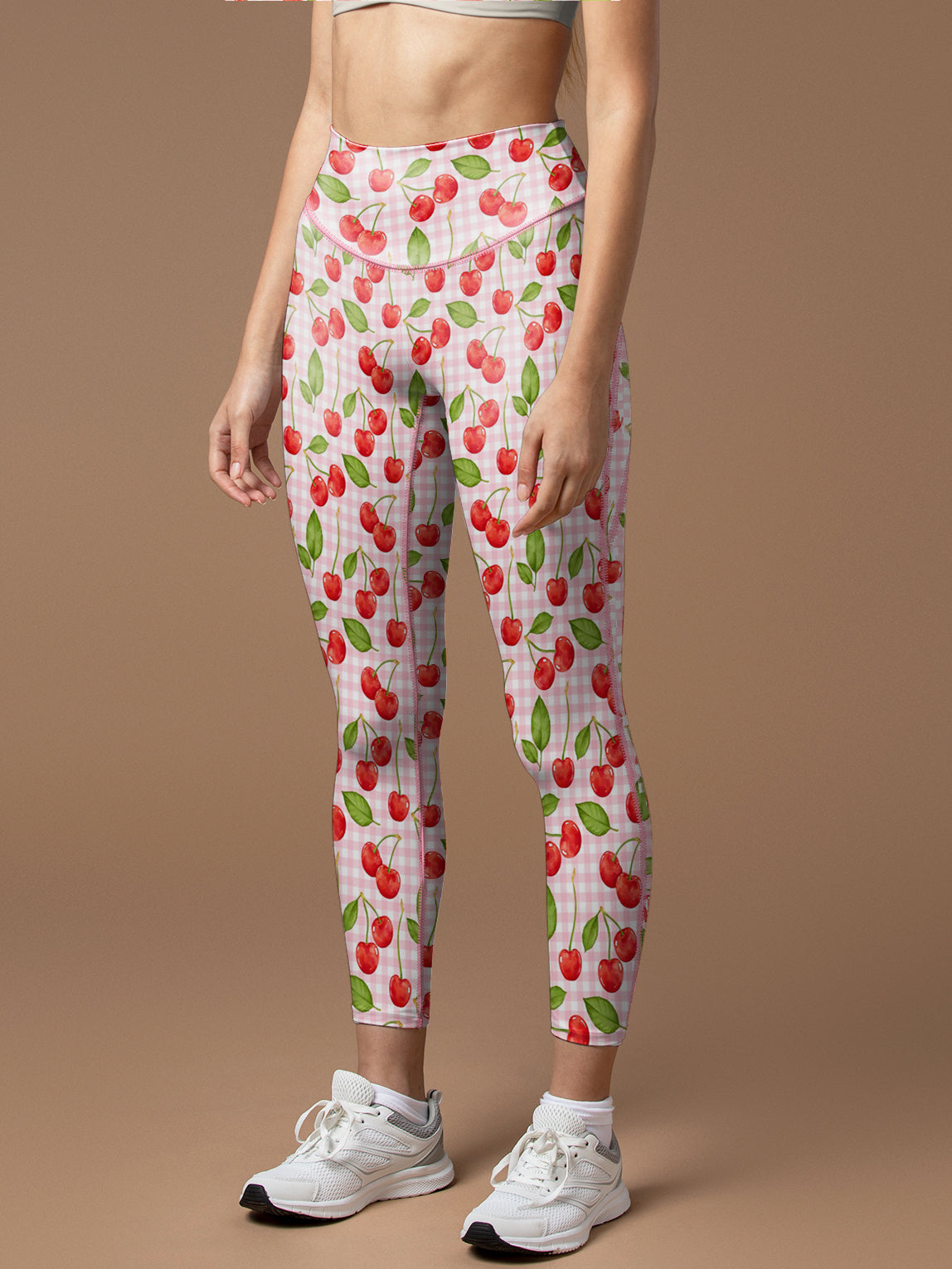 Fruit cherry pink white grid legging
