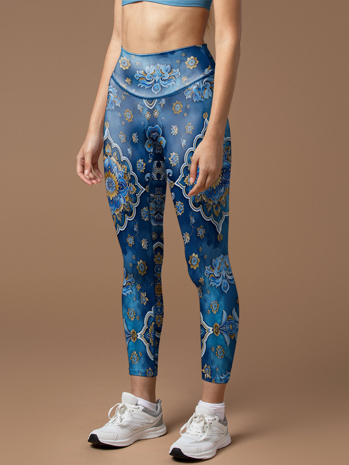 Blue retro pattern of mandalas leggings