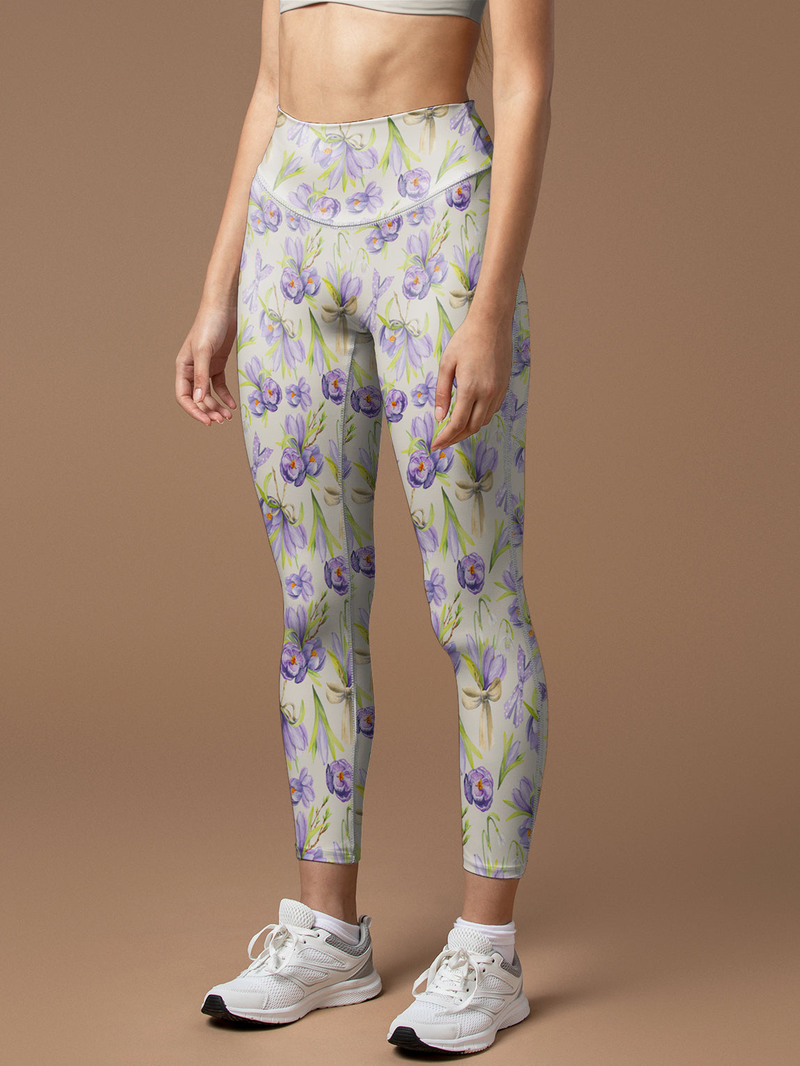 Watercolor spring flowers crocus snowdrops leggings