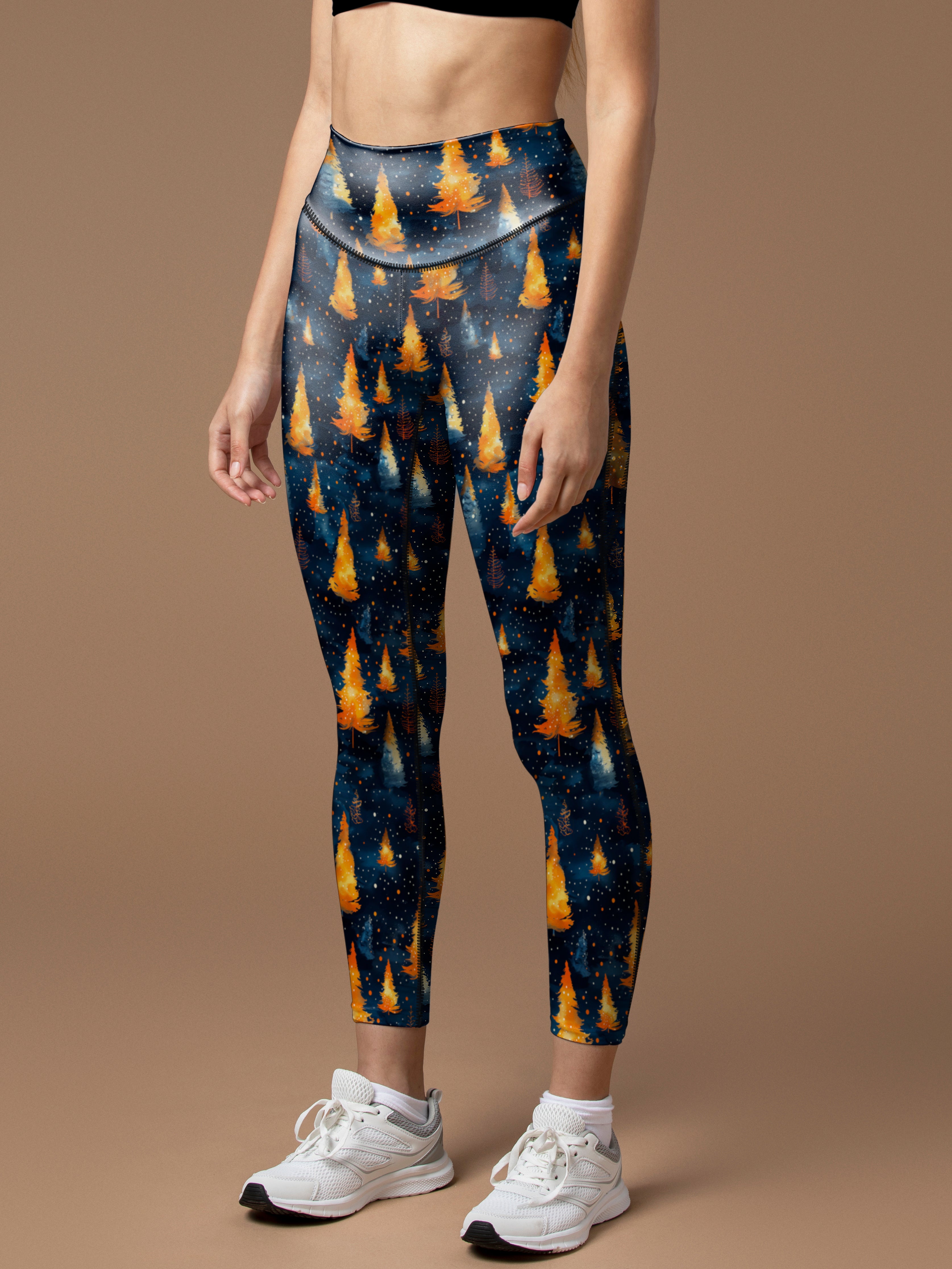 Magical colorful christmas trees leggings