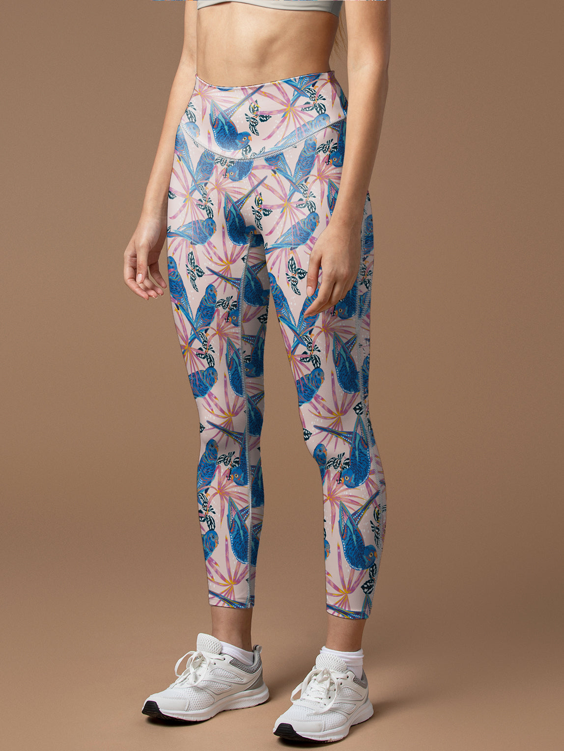 Animal hand drawn parrot birds troical forest leggings