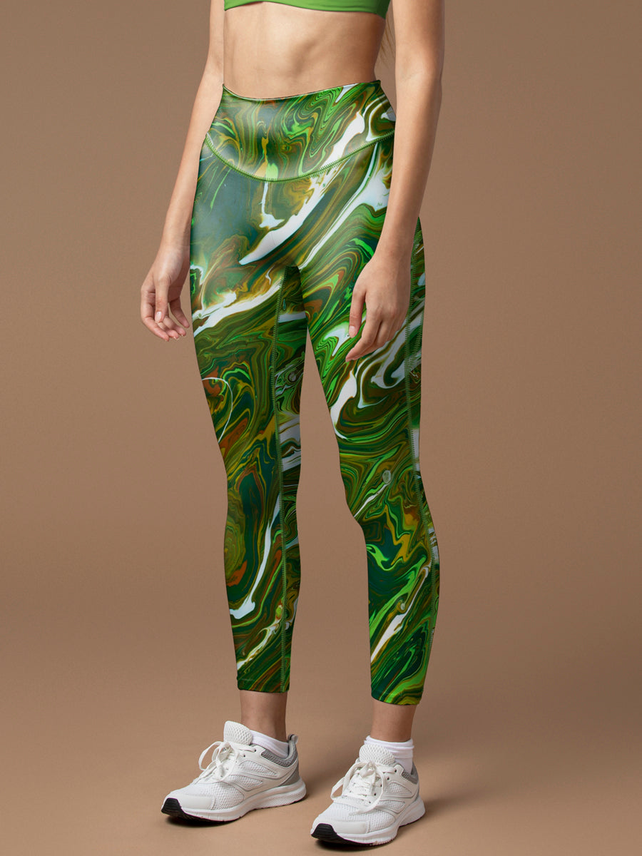 Tie dye green swirl water ripple leggings