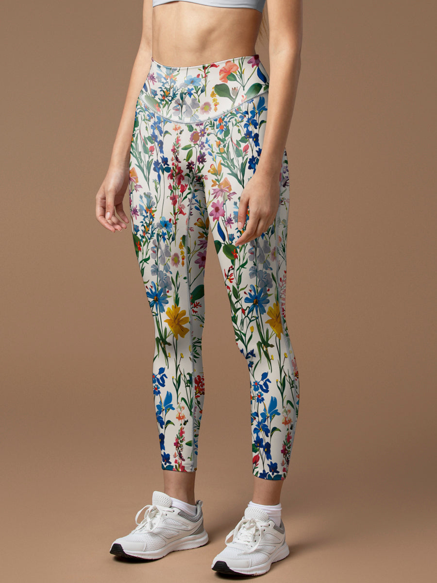 Hand painted wildflowers seamless leggings