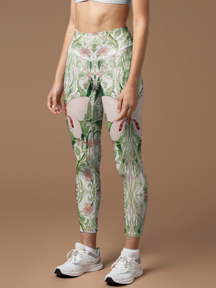 Animal hand-painted butterfly vine flower leggings